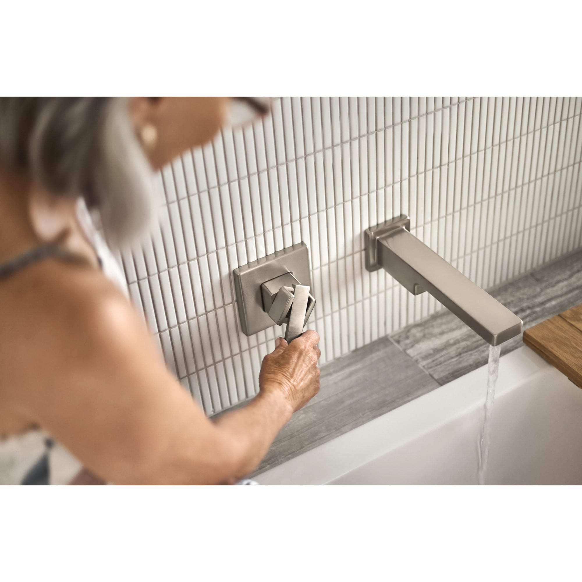 Sleek 90 Degree Brushed Nickel Wall-Mount Tub Filler with Single Handle