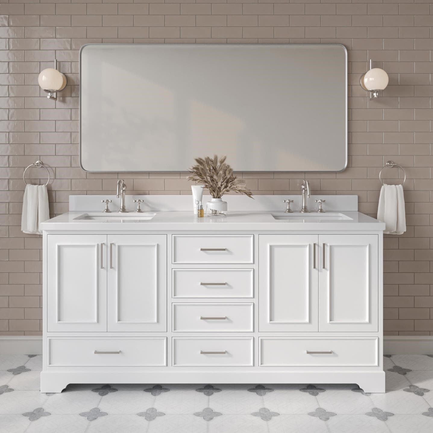 ARIEL Stafford 72-in White Undermount Double Sink Bathroom Vanity with Pure White Quartz Quartz Top