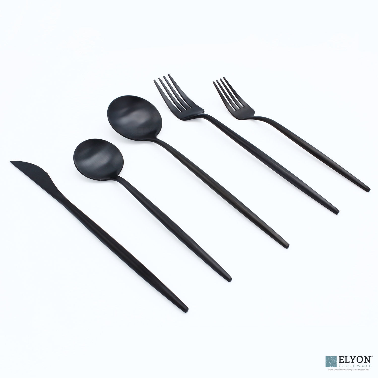 Elyon Tableware Lea Matte Black 20-Piece Flatware Set Stainless Steel Thin Handles Service For 4