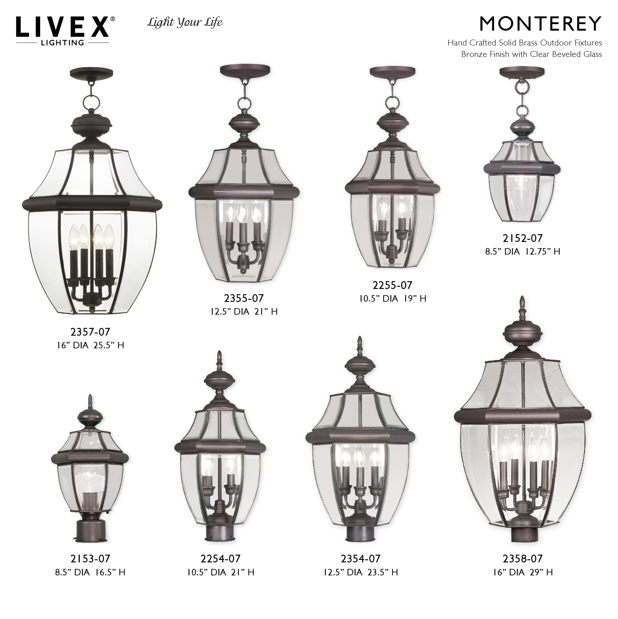 Monterey Elegance 4-Light Outdoor Pendant Lantern in Bronze with Beveled Glass