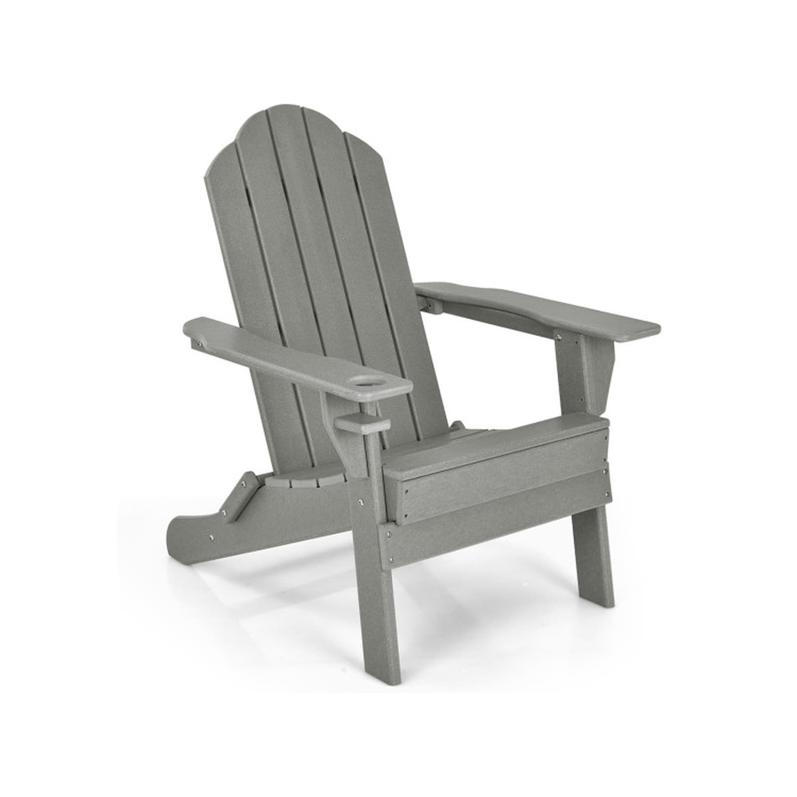 SUGIFT - Gray Folding PE Patio Adirondack Chair with Built-in 2.7-in Cup Holder - 330-lb Capacity...