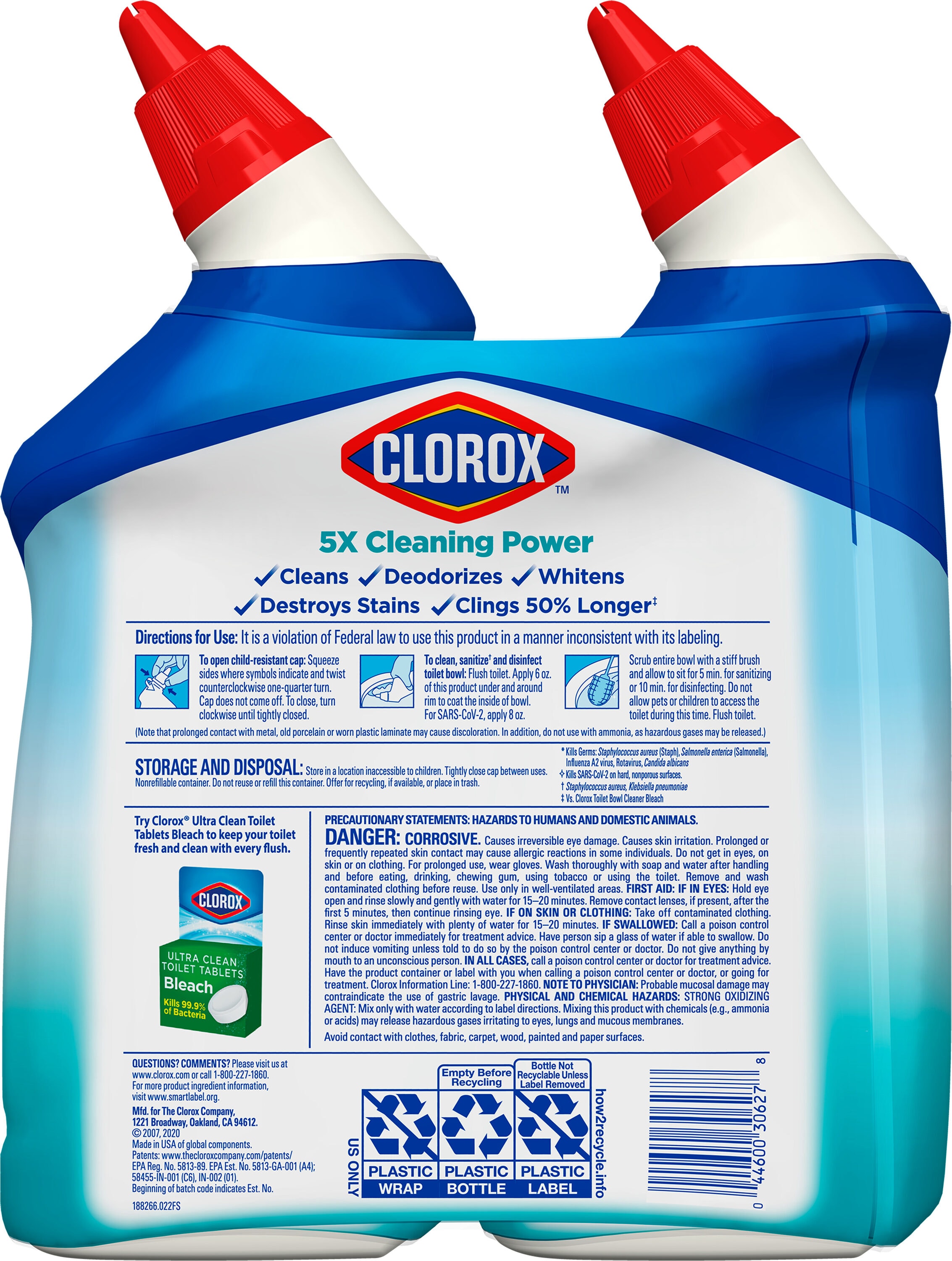 Clorox Clinging Bleach Gel 2 Pack 48 Fl Oz Ocean Mist Toilet Bowl