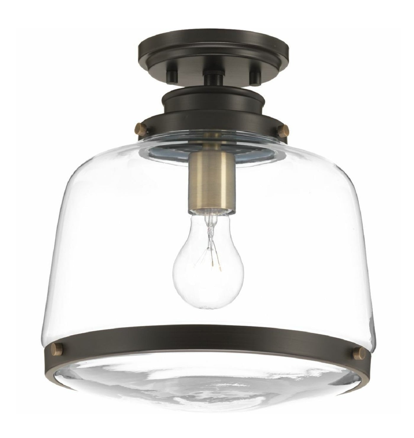 Antique Bronze Glass Farmhouse Flush Mount Light