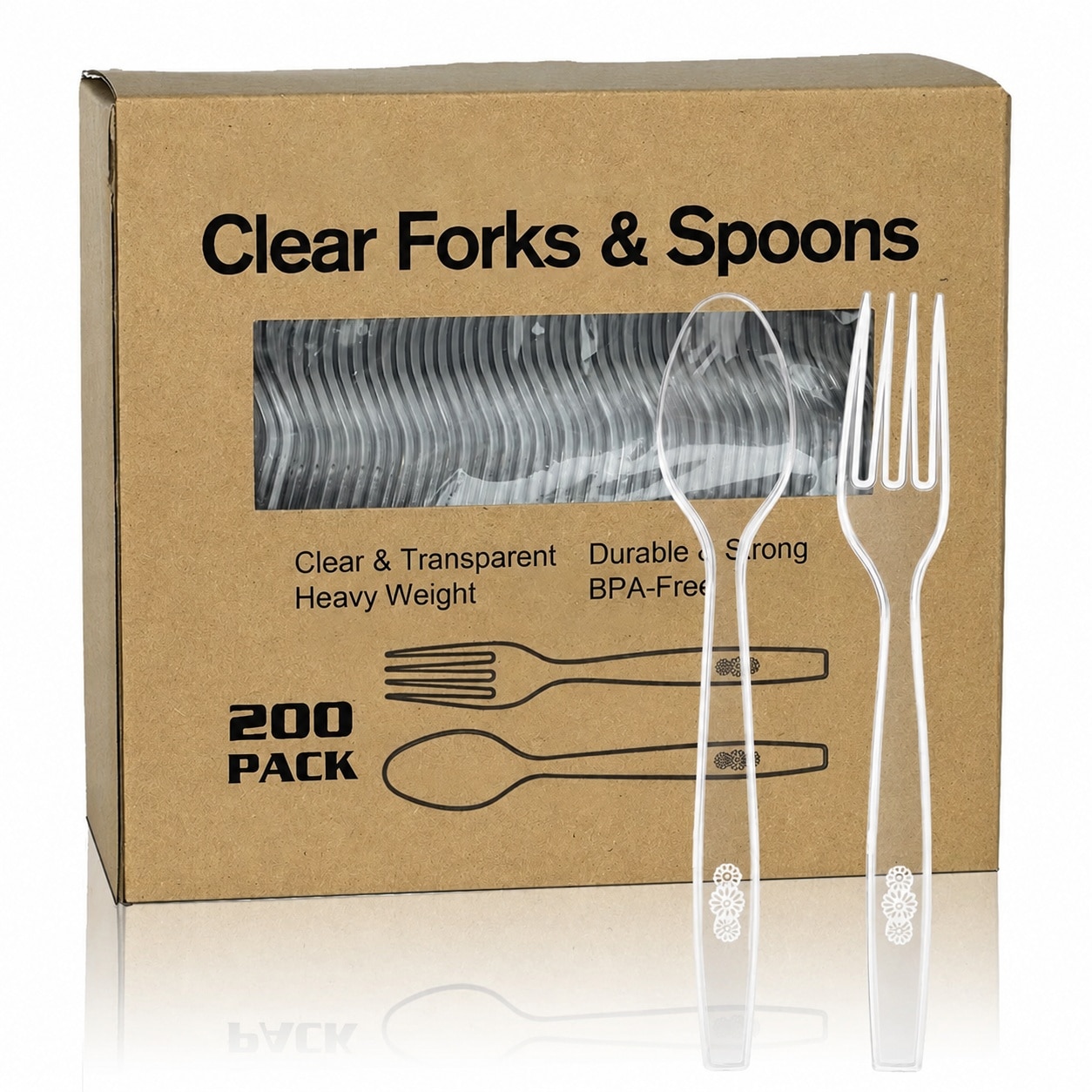 Anqtovp  200 pcs Heavy Weight Plastic Silverware Set Clear Disposable Forks Spoons Durable Utensils for Party Wedding Everyday Use Large Events