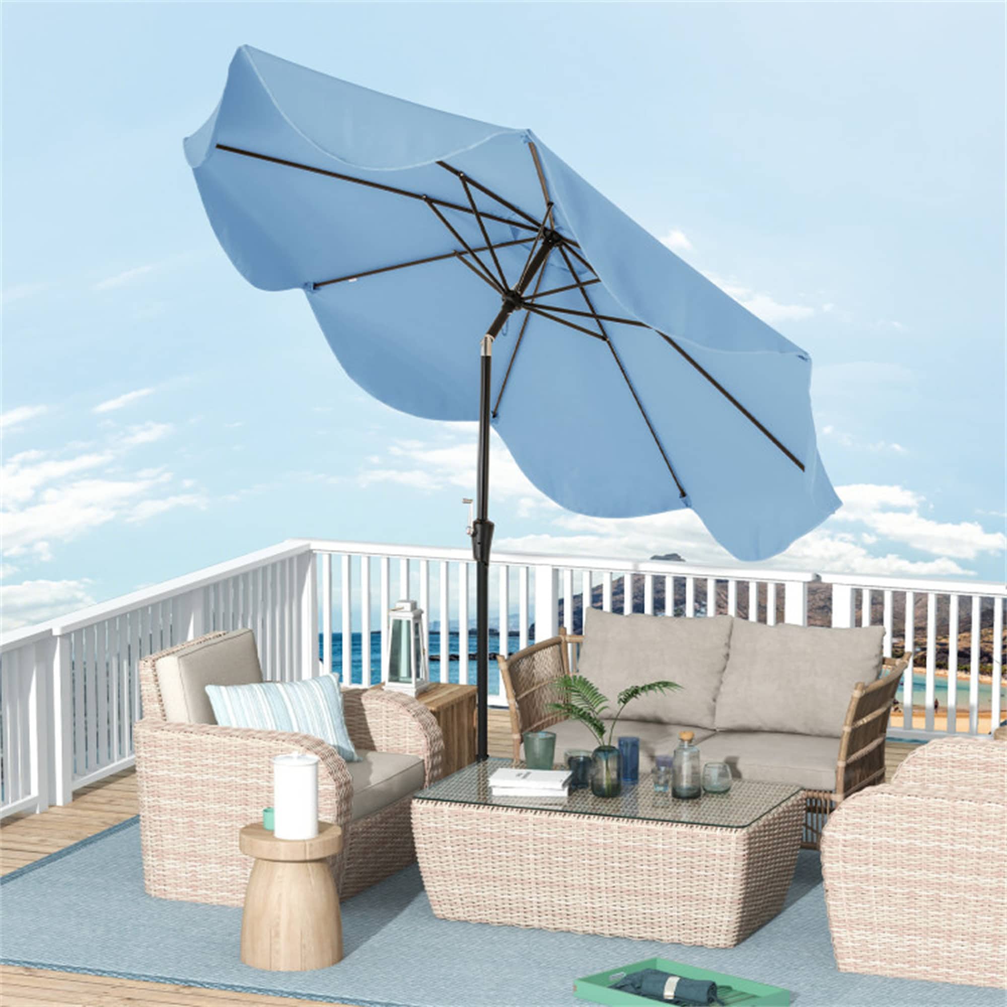 BABOOM BOM-0171-CF-CO 8.9-ft Steel Navy Push-button Tilt Market Patio Umbrella