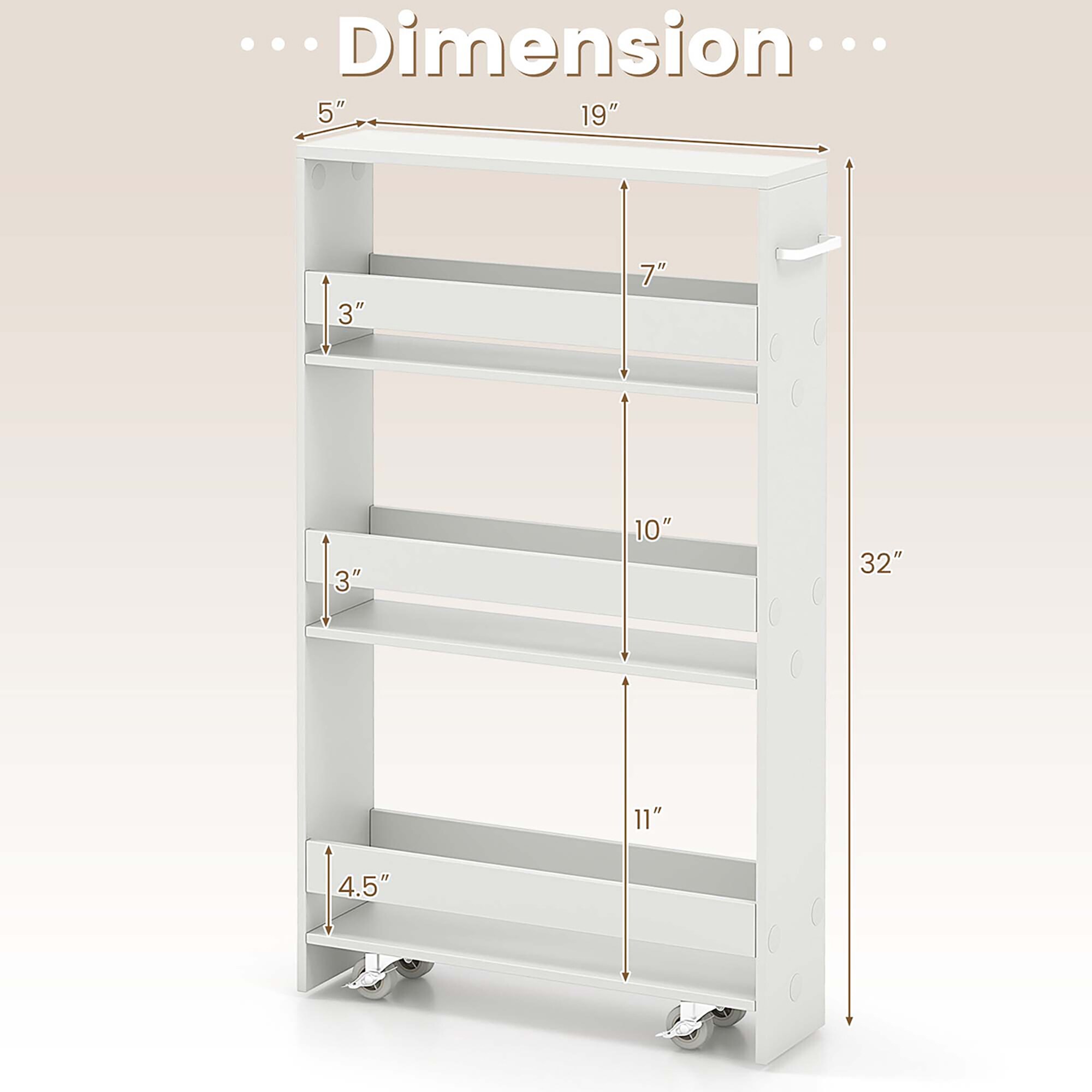 Costway White Metal Base with Wood Metal Top Rolling Kitchen Cart (7-in x 19-in x 32-in)