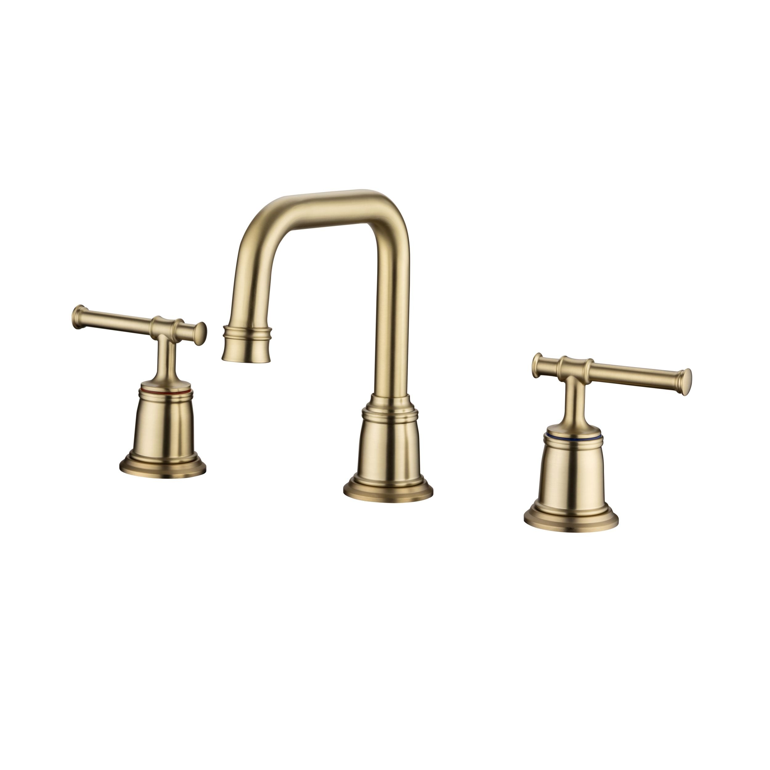 WELLFOR DTG-010BFBN Brushed Gold Widespread 2-handle Low-arc Commercial/Residential Handle Bathroom Sink Faucet with Drain