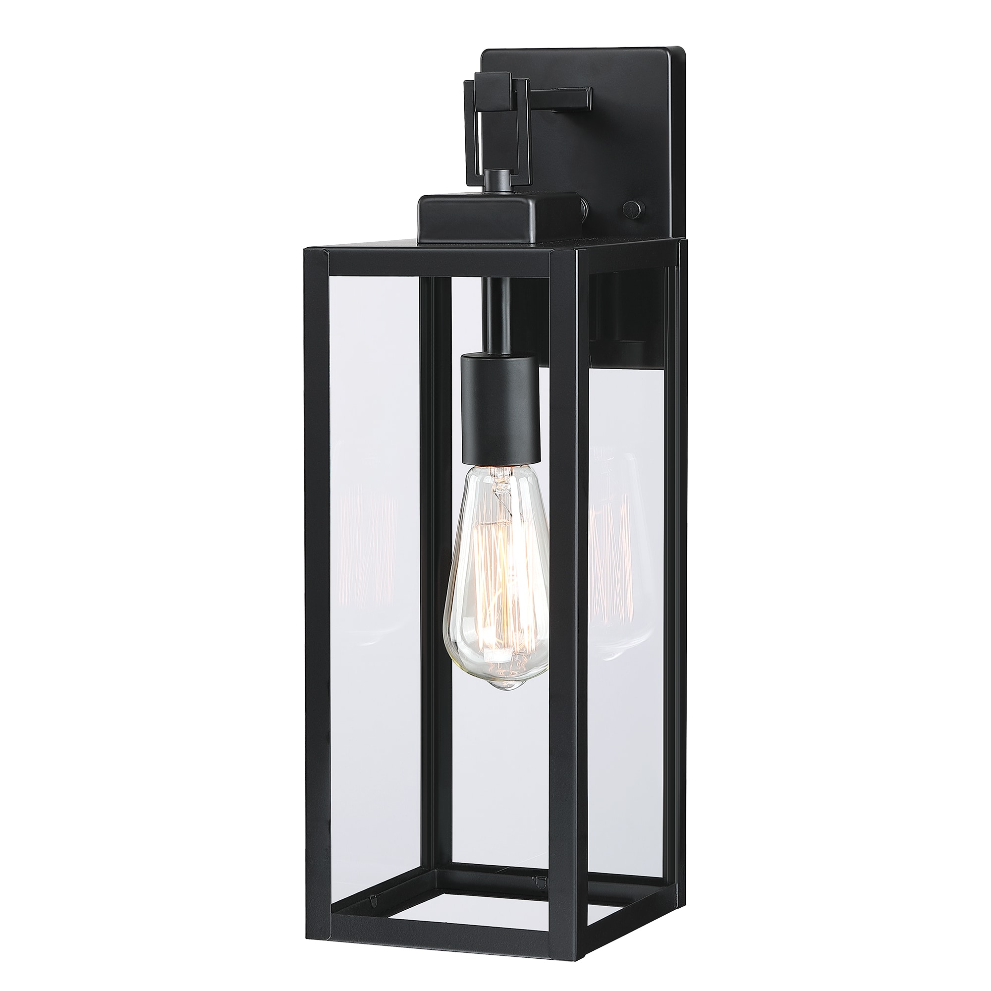 Matte Black 18-Inch Metal and Glass Outdoor Wall Lantern