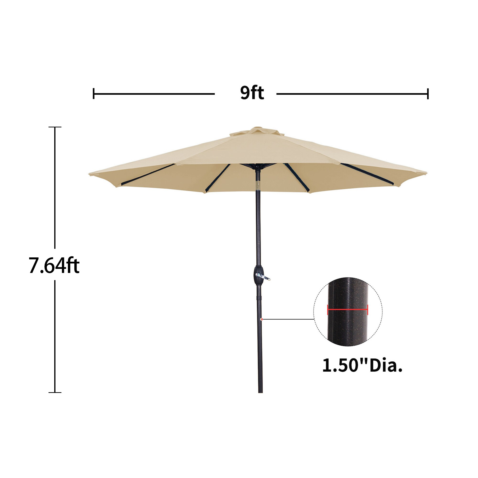 CASAINC 9-ft Aluminum Tan Crank Garden Patio Umbrella ED-UM9H200002 at ...