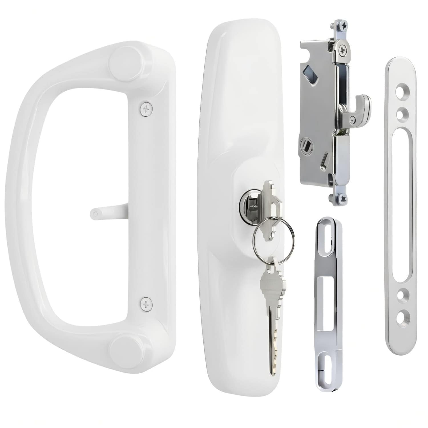 Angel Sar 3.9375-in White Aluminum Sliding Patio Door Handle Set with Mortise Lock and Keys for Door Replacement