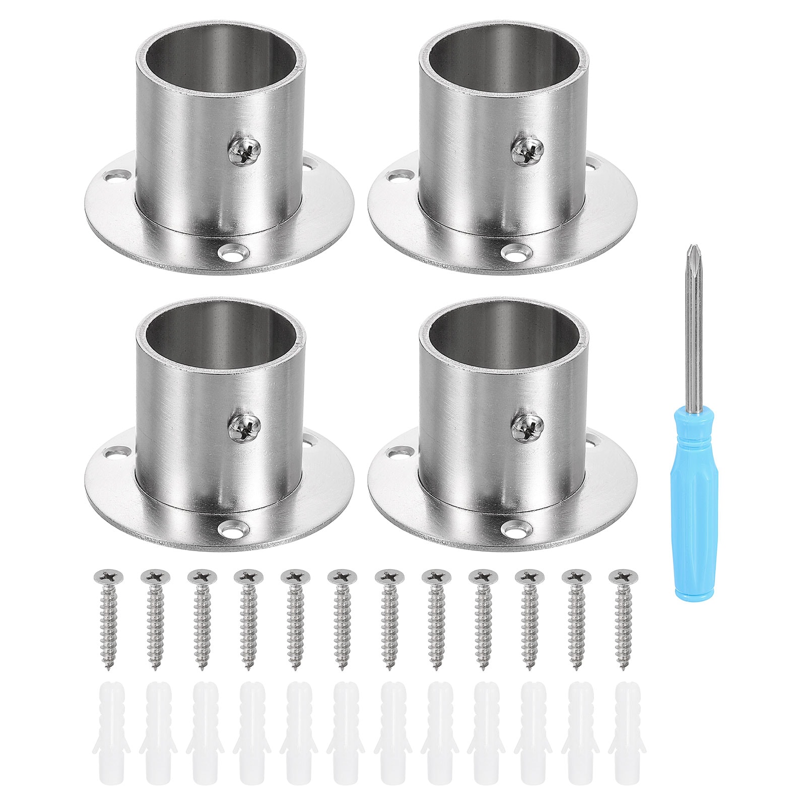 Harfington - 4pcs Stainless Steel Closet Rod Holder Set High-Leg 1.3inch Dia Shower Rod Flange So...