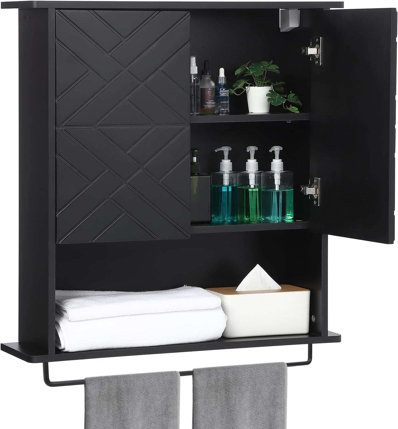 Garvee - Medicine Cabinet with Two Door Wood Wall Mounted Bathroom Storage Cabinet with Adjustabl...