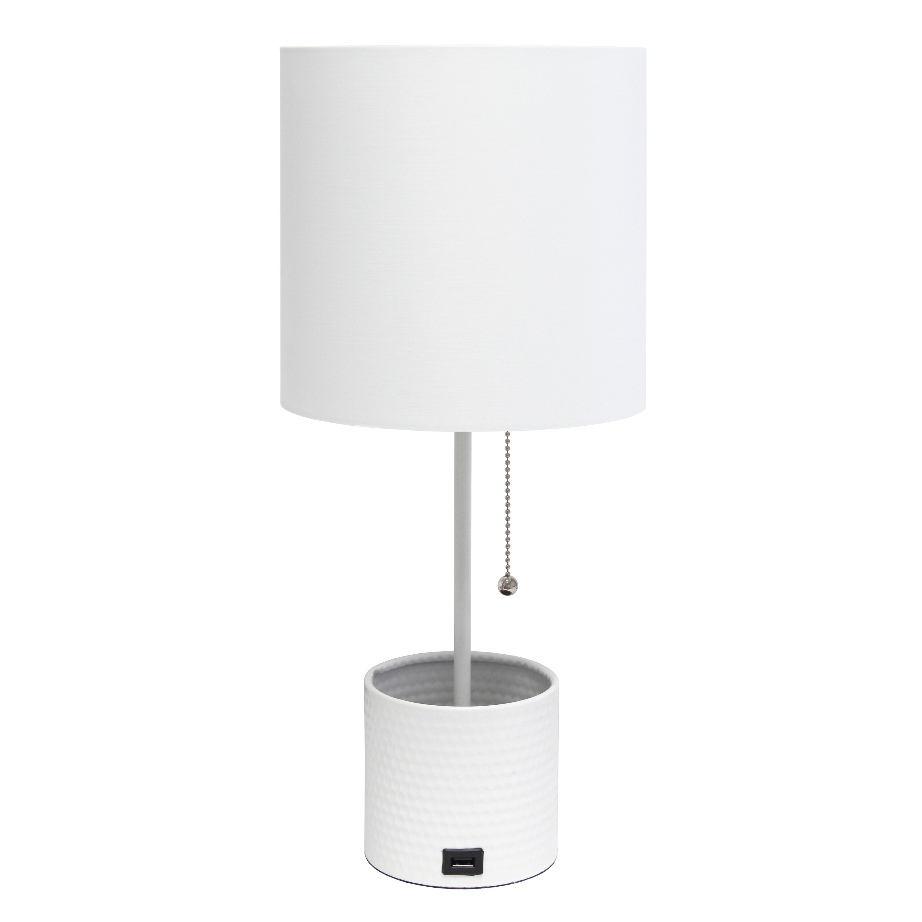 Creekwood Home CWT-1007-WH 8-in White LED Pull-chain Table Lamp with Fabric Shade