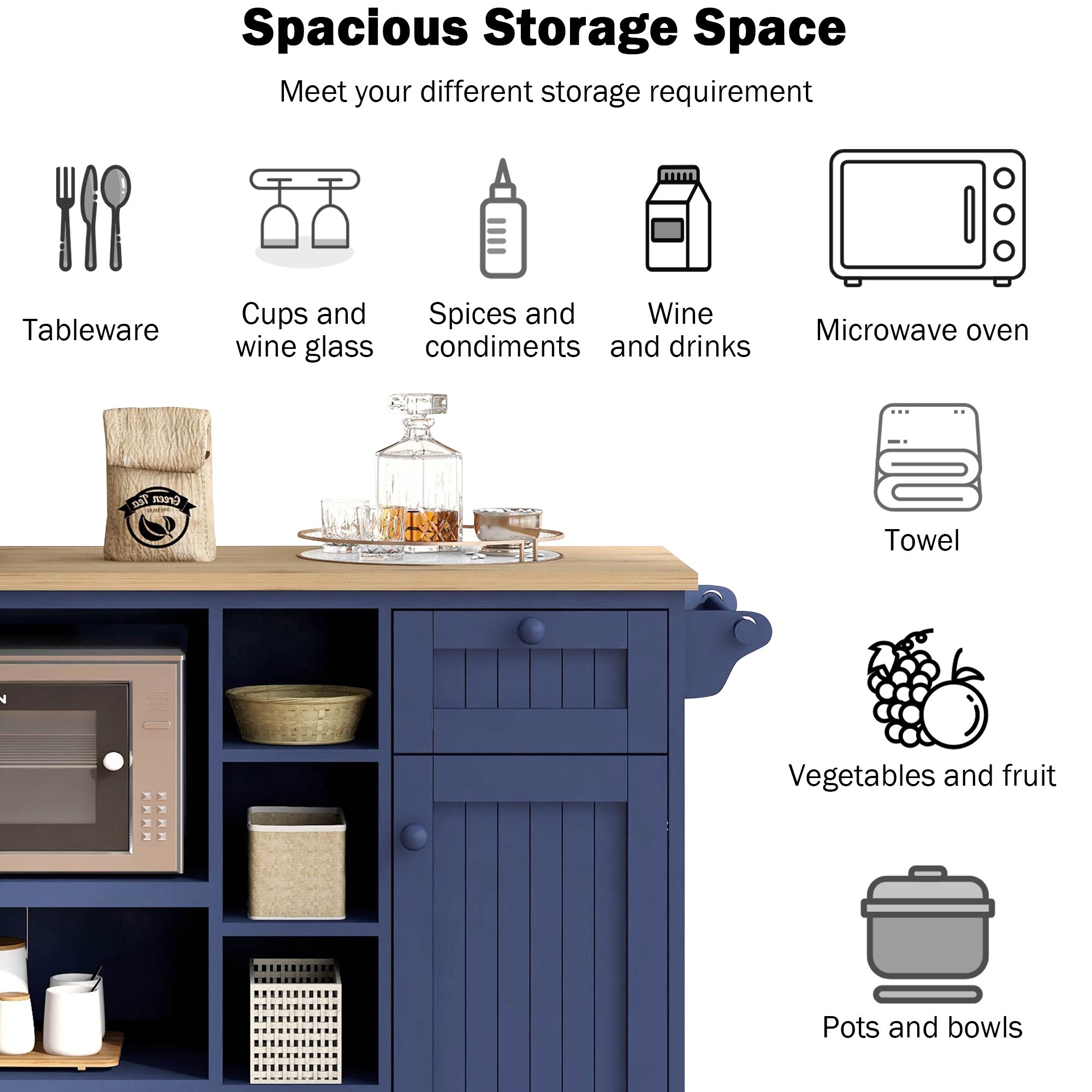 Miki Shinly Blue Mdf Base with Mdf Top Rolling Kitchen Island (29.5-in x 52.76-in x 36.81-in)