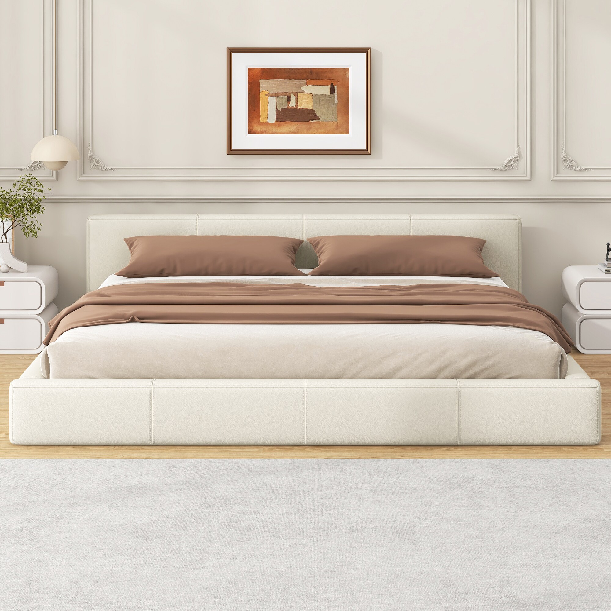 Tinyhomie - Stylish Ideal Choice Your Bedroom King Upholstered Bed Beige