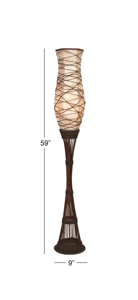 59" Brown Bamboo Torchiere Floor Lamp with Paper Shade