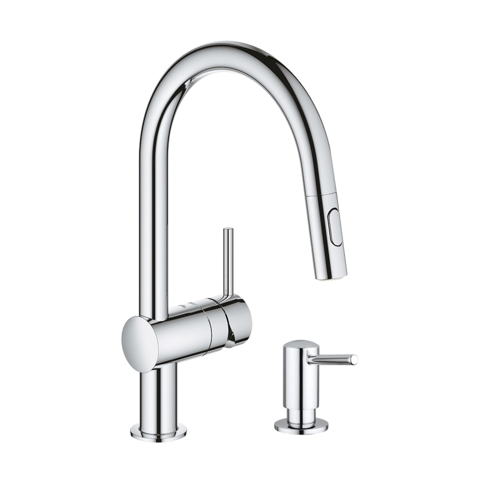 Minta Chrome Single Handle Pull-down Kitchen Faucet with Soap Dispenser Included Stainless Steel | - GROHE KKS-31378003