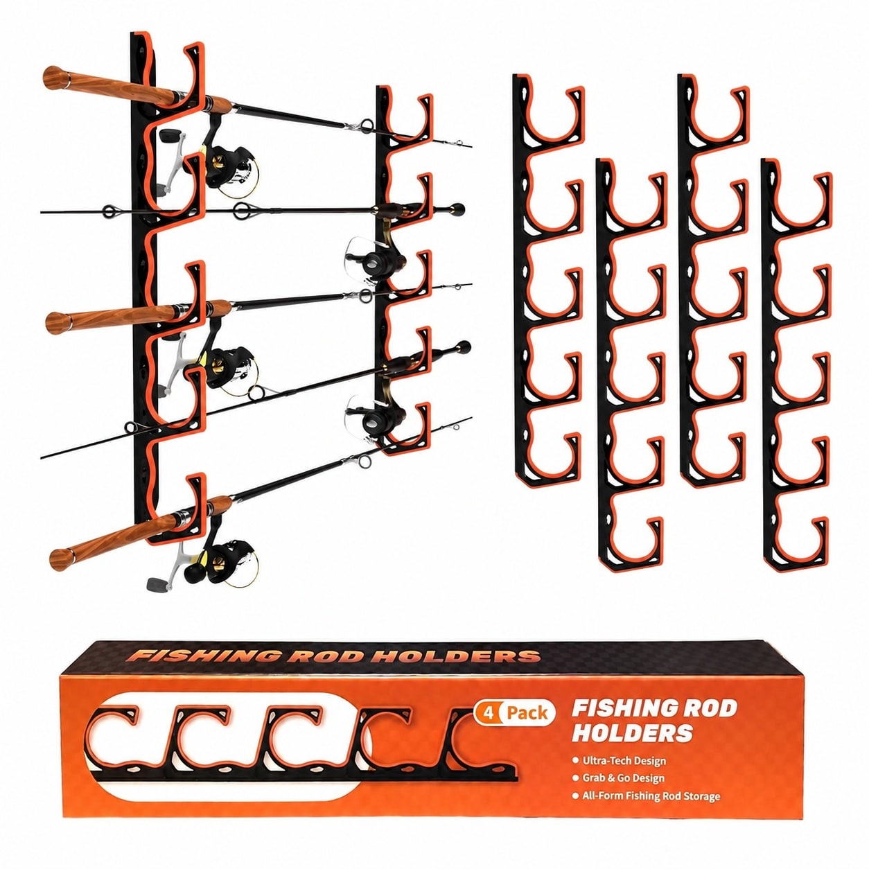 AOIZGMY  Fishing Rod Holder Wall or Ceiling Mounted Soft Protective Pad Fishing Pole Storage Organizer Horizontal Rod Rack 4 Pack