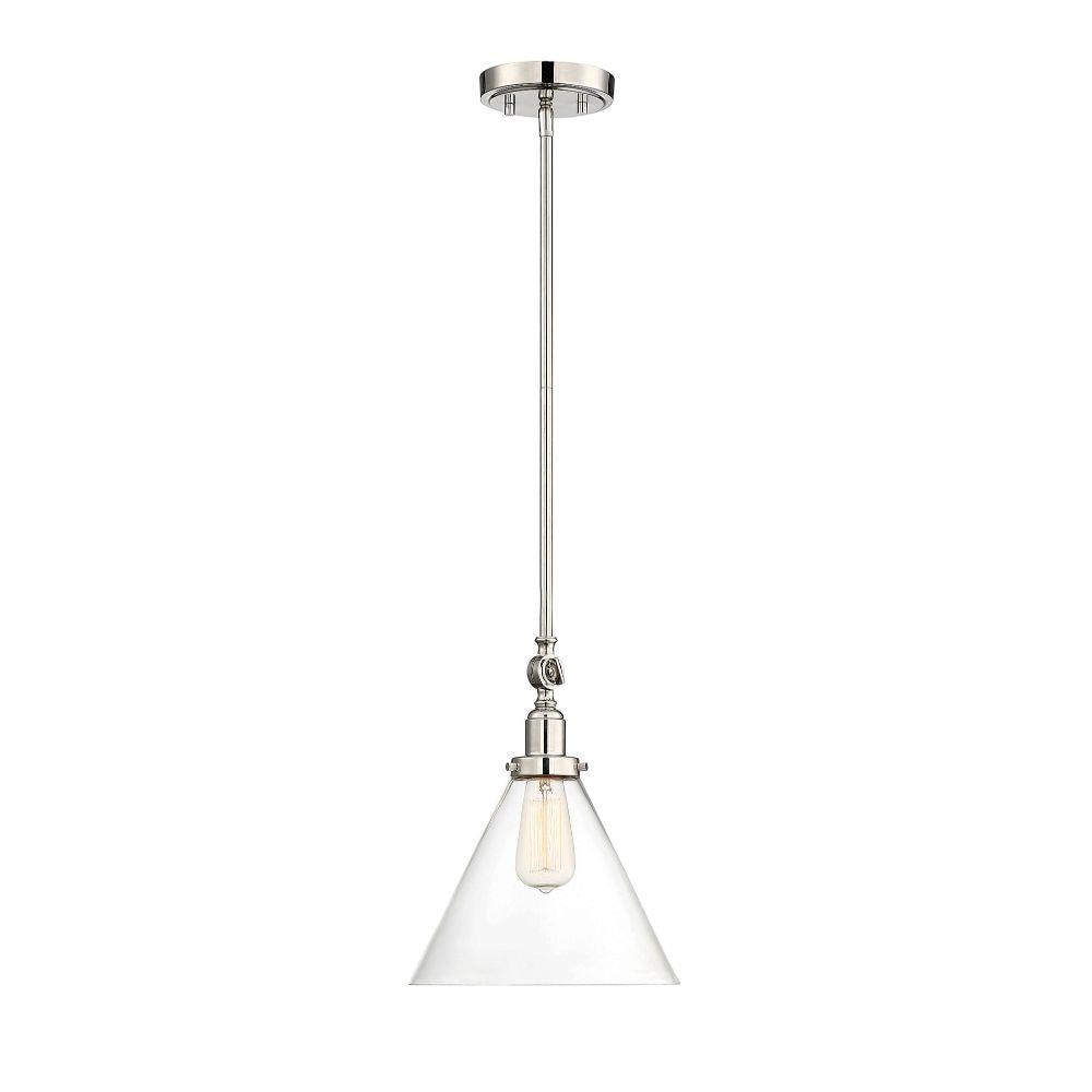 Polished Nickel Transitional Clear Glass Drum Hanging Pendant Light at ...