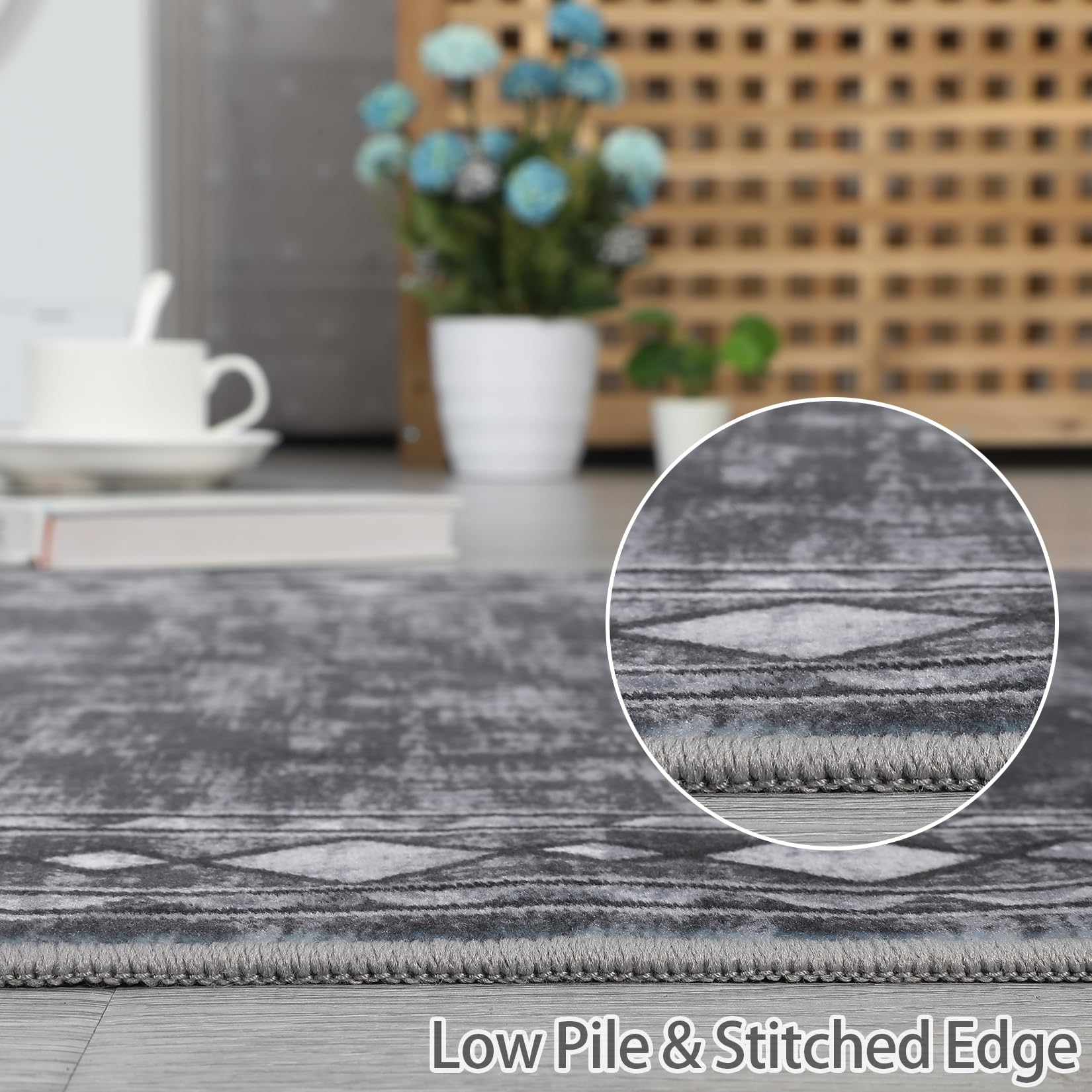 Area Rug 5 ft x 7 ft - Machine Washable Indoor Rug - Soft Low Pile Non Slip Stain Resistant Rug for Living Room and Bedroom Grey