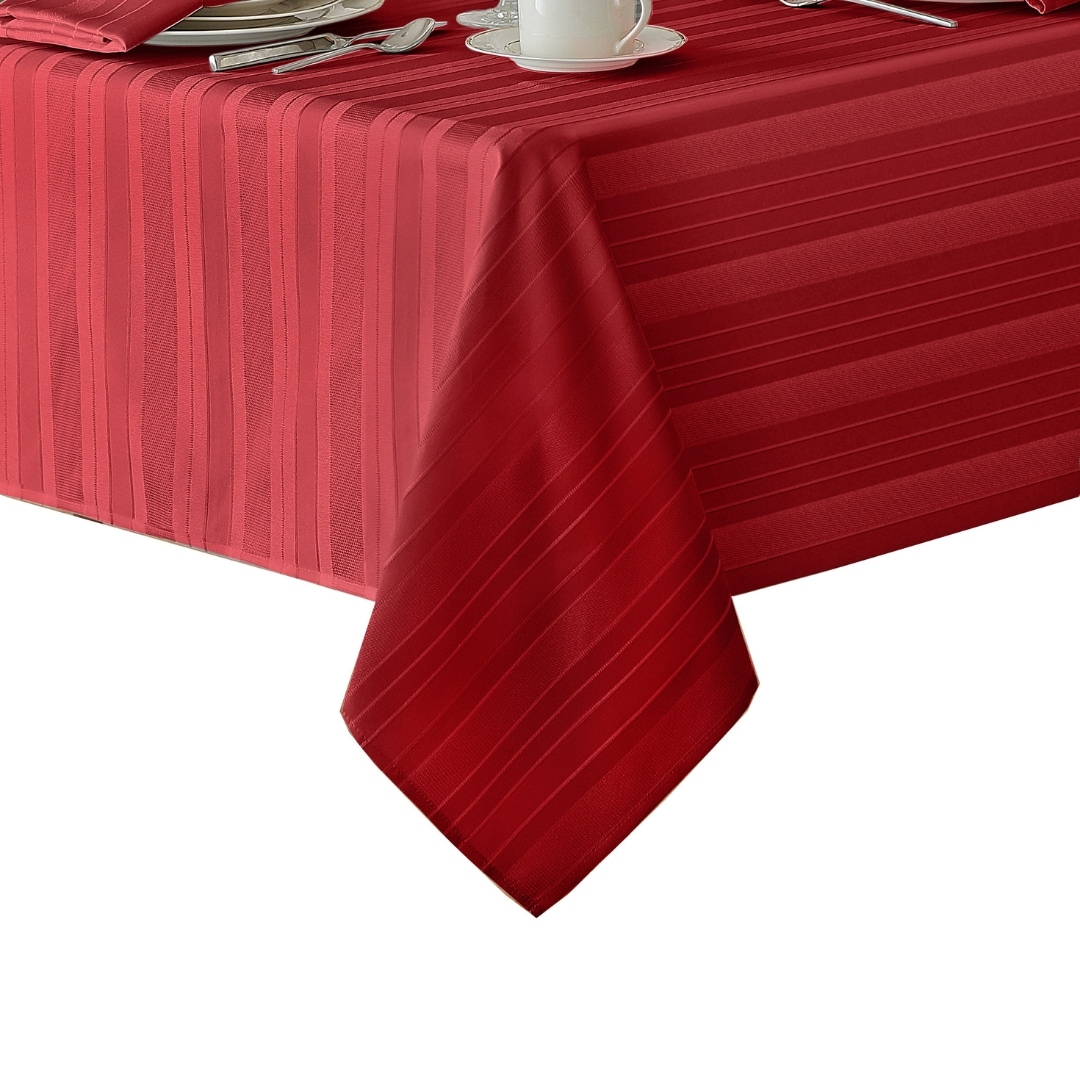 Elrene Home Fashions 026865952070 Denley Stripe Jacquard 60"x120" Indoor Red Table Cover for 8-ft rectangle