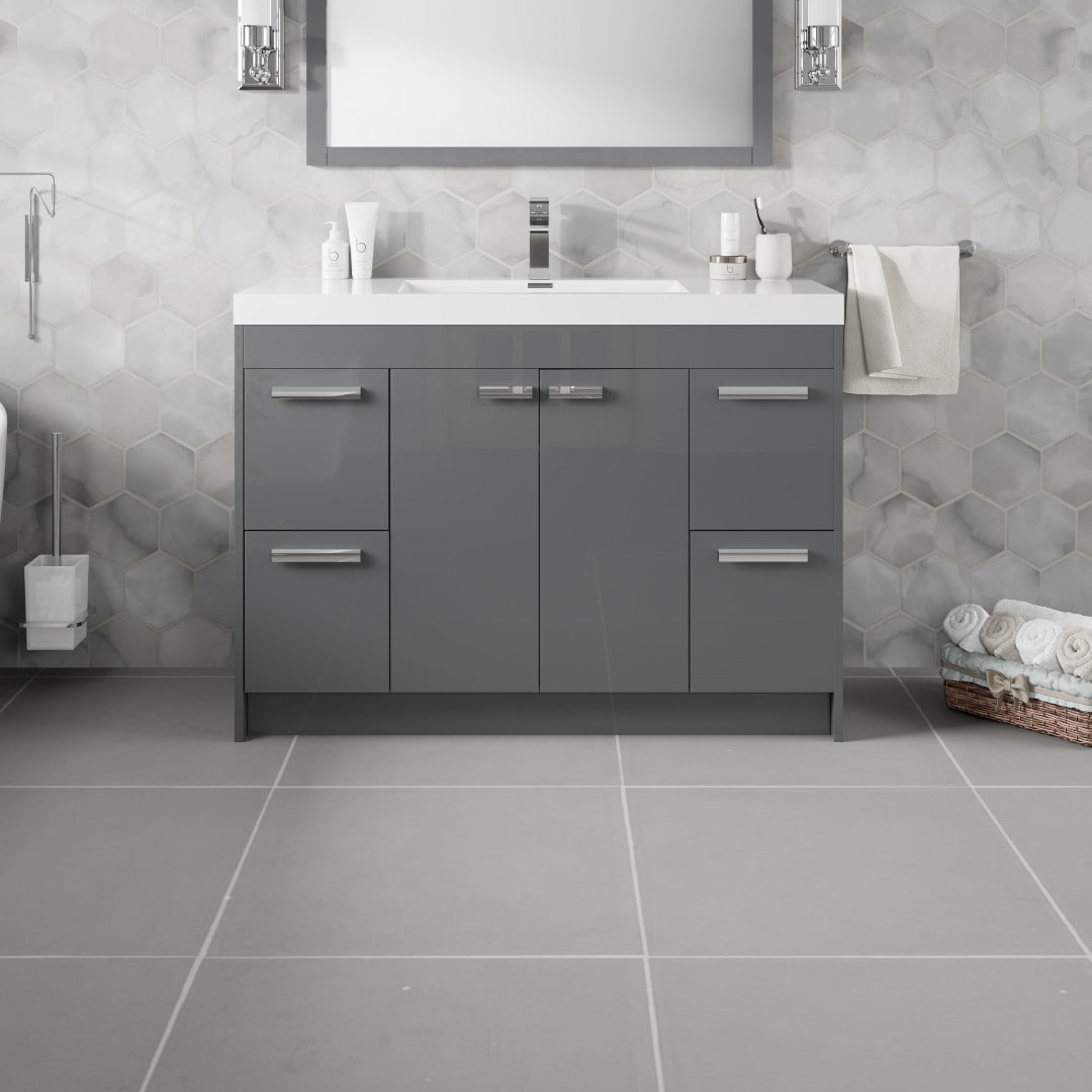 Eviva EVVN1200-8-48GR Lugano 48-in Gray Single sink Bathroom Vanity with White Acrylic Top
