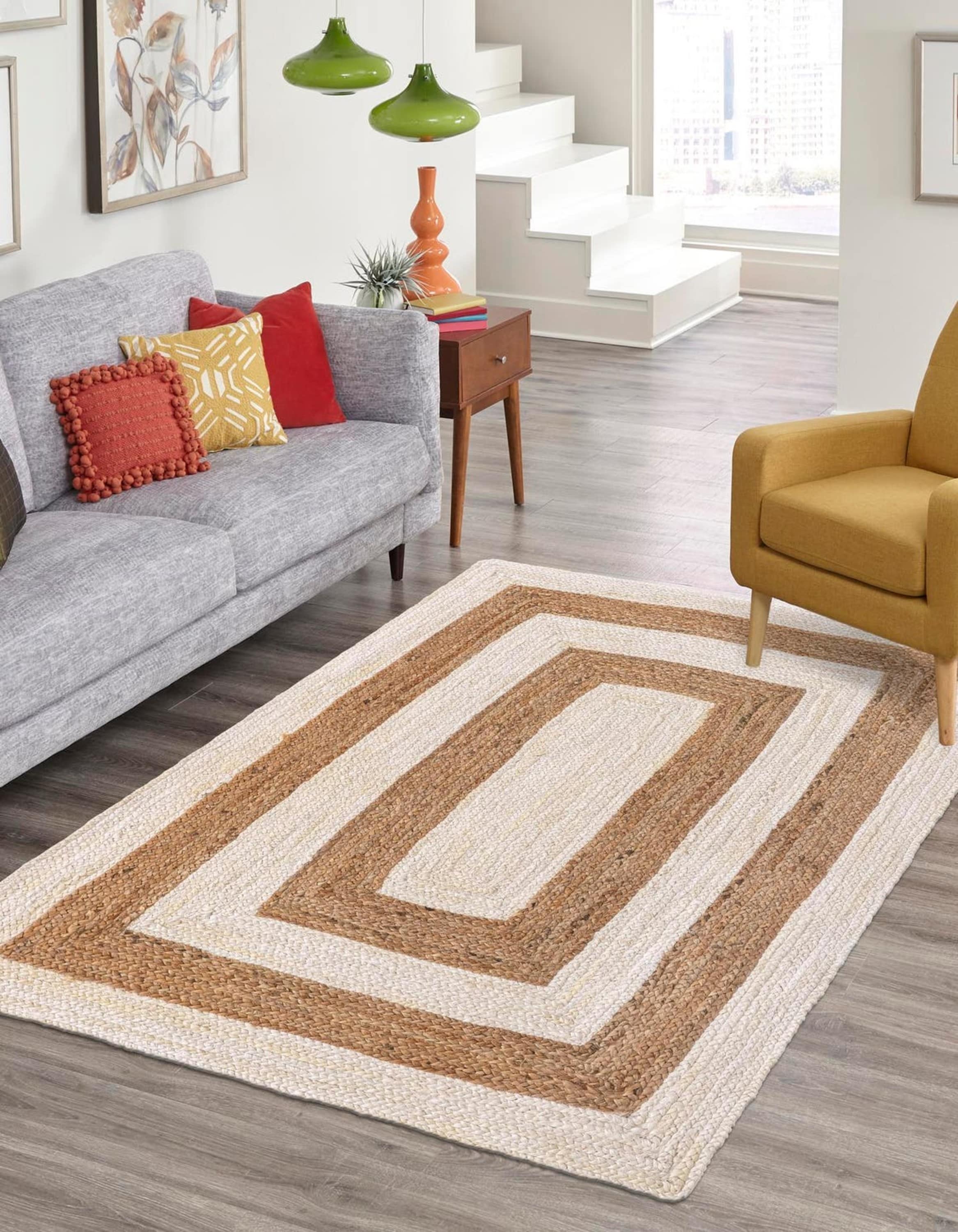 Unique Loom 3183190 Braided Jute 4 x 6 (ft) Braided Jute White Natural Rectangular Indoor Geometric Area rug