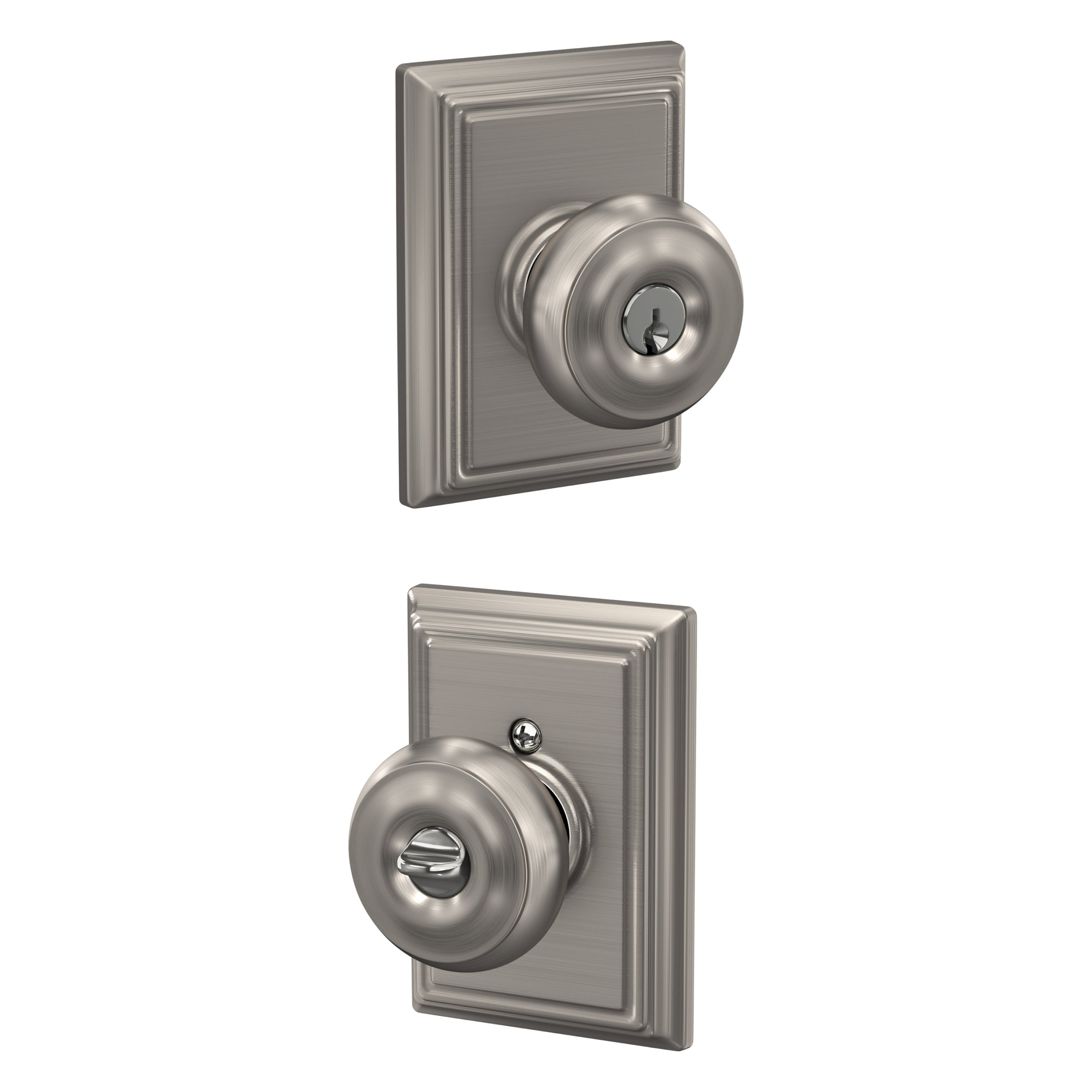 Schlage F51A GEO 619 ADD G Customizable Keying Georgian-Addison Satin Nickel Traditional Exterior Keyed entry door knob Single pack