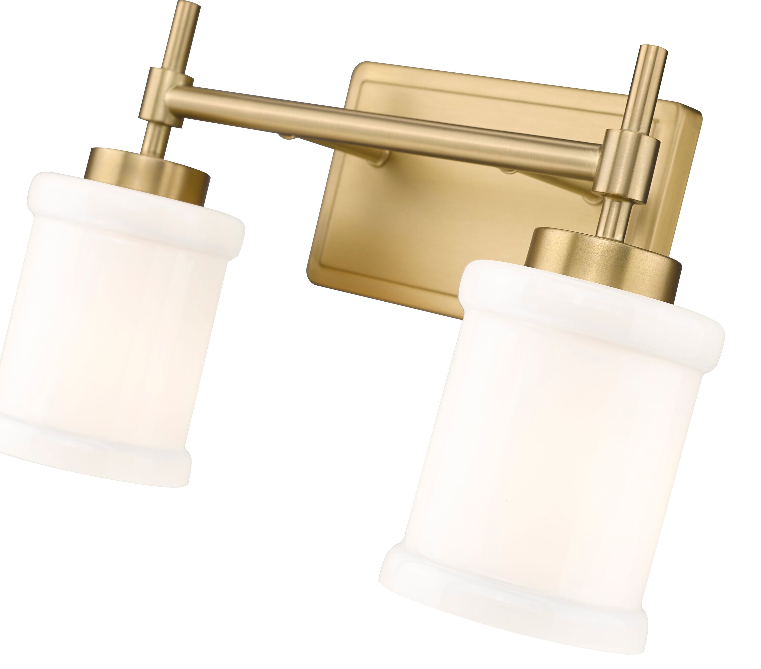 Modern Gold 2-Light Dimmable Vanity Fixture with White Glass Shades