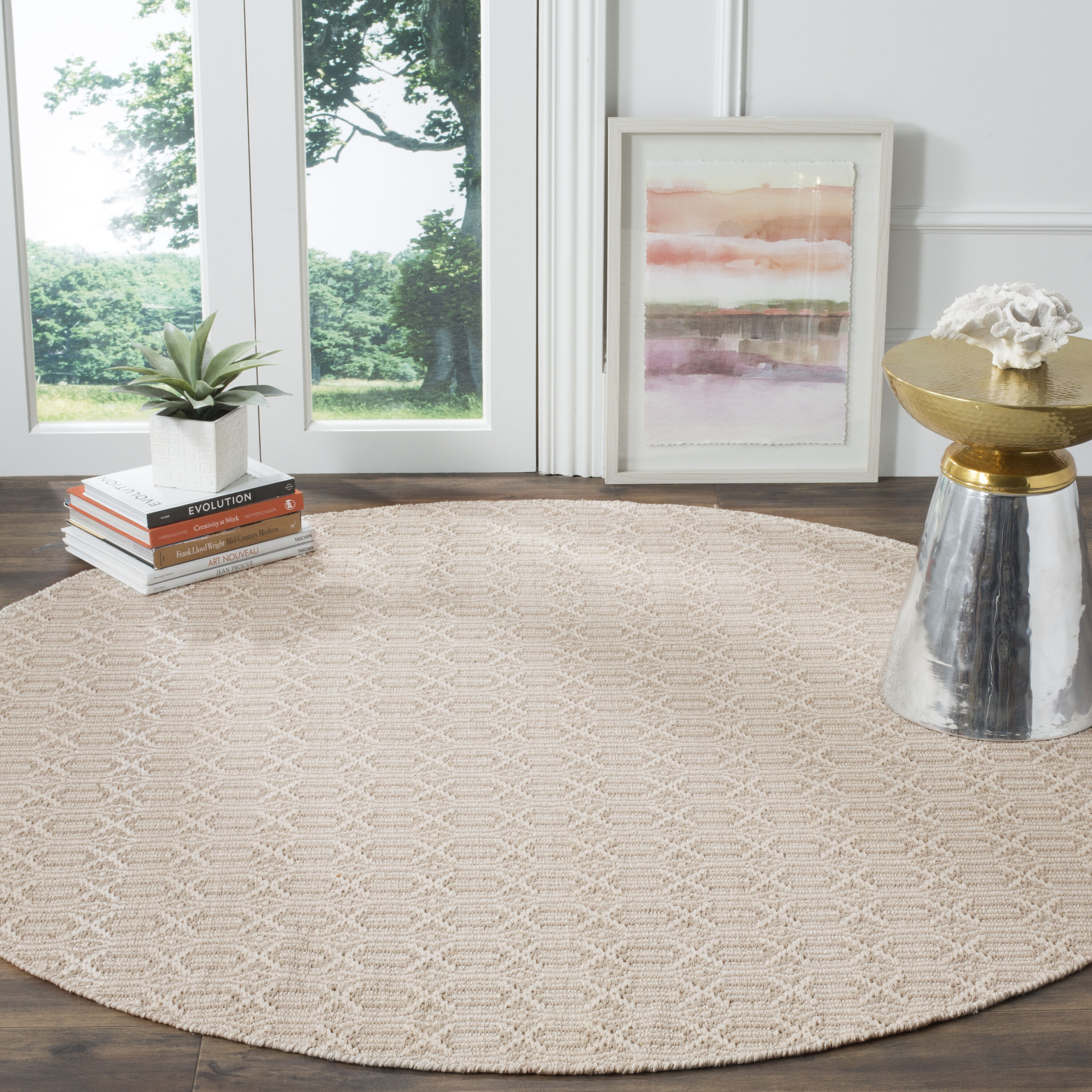  Montauk 333 Ivory/Gray Contemporary 6ft x 6ft Round Rug