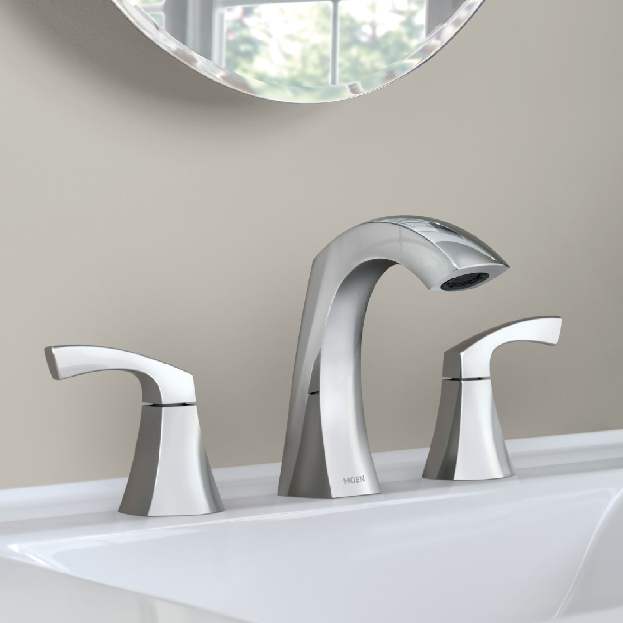 Moen 84504 Lindor Chrome Widespread 2-handle WaterSense High-arc Residential Handle Bathroom Sink Faucet with Drain