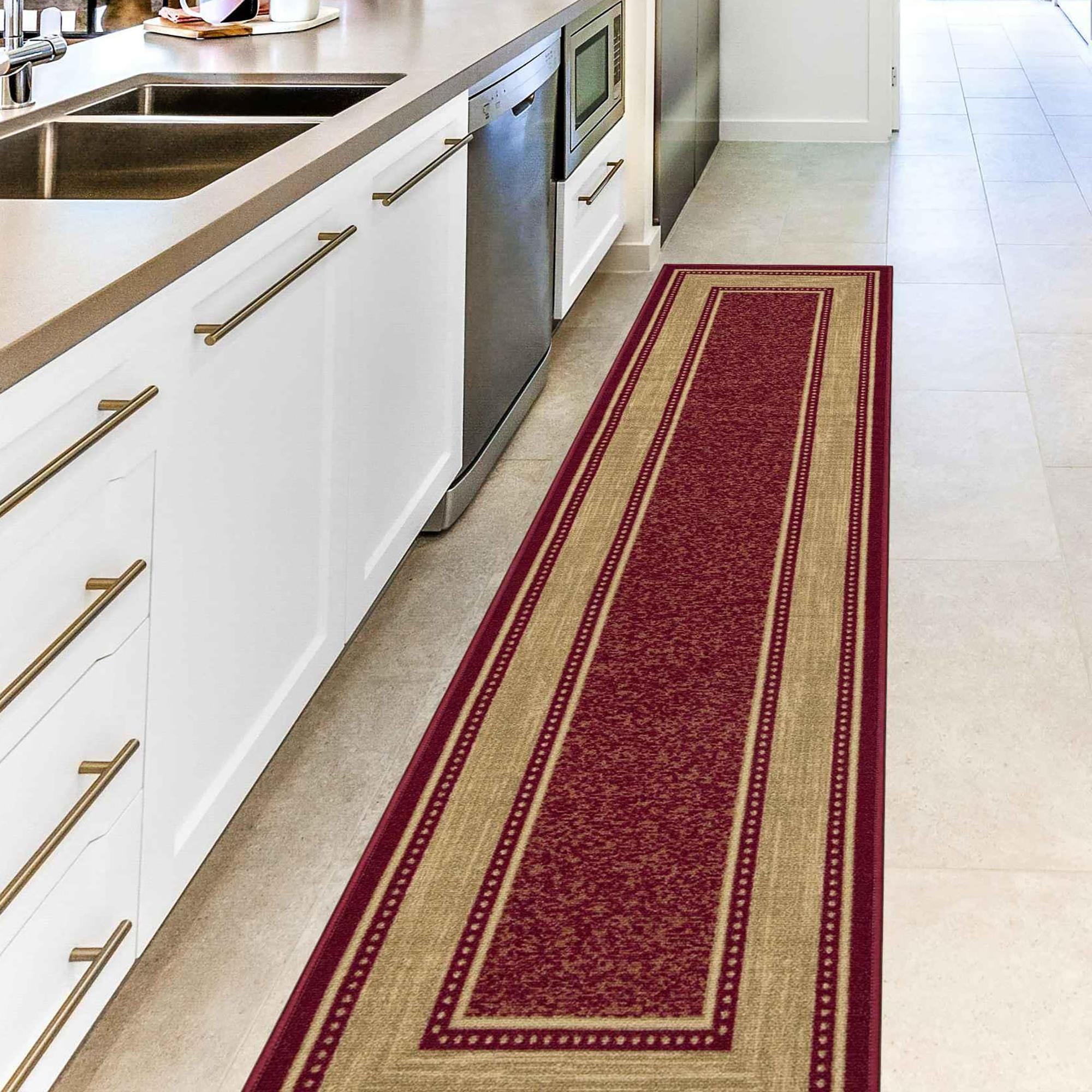 Ottomanson LVN5300-2X7 Non-Slip Bedroom Rug 2 x 7 (ft) Loomed Nylon Red/Beige Rectangular Indoor Border Runner rug