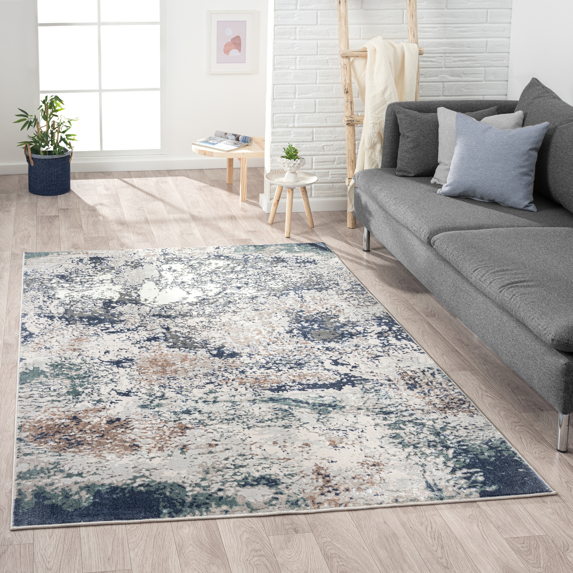 LR Home 3403A7184934J8 Adana 5 x 7 (ft) Loomed Polyester Teal Blue/Gray Rectangular Indoor Abstract Vintage Area rug