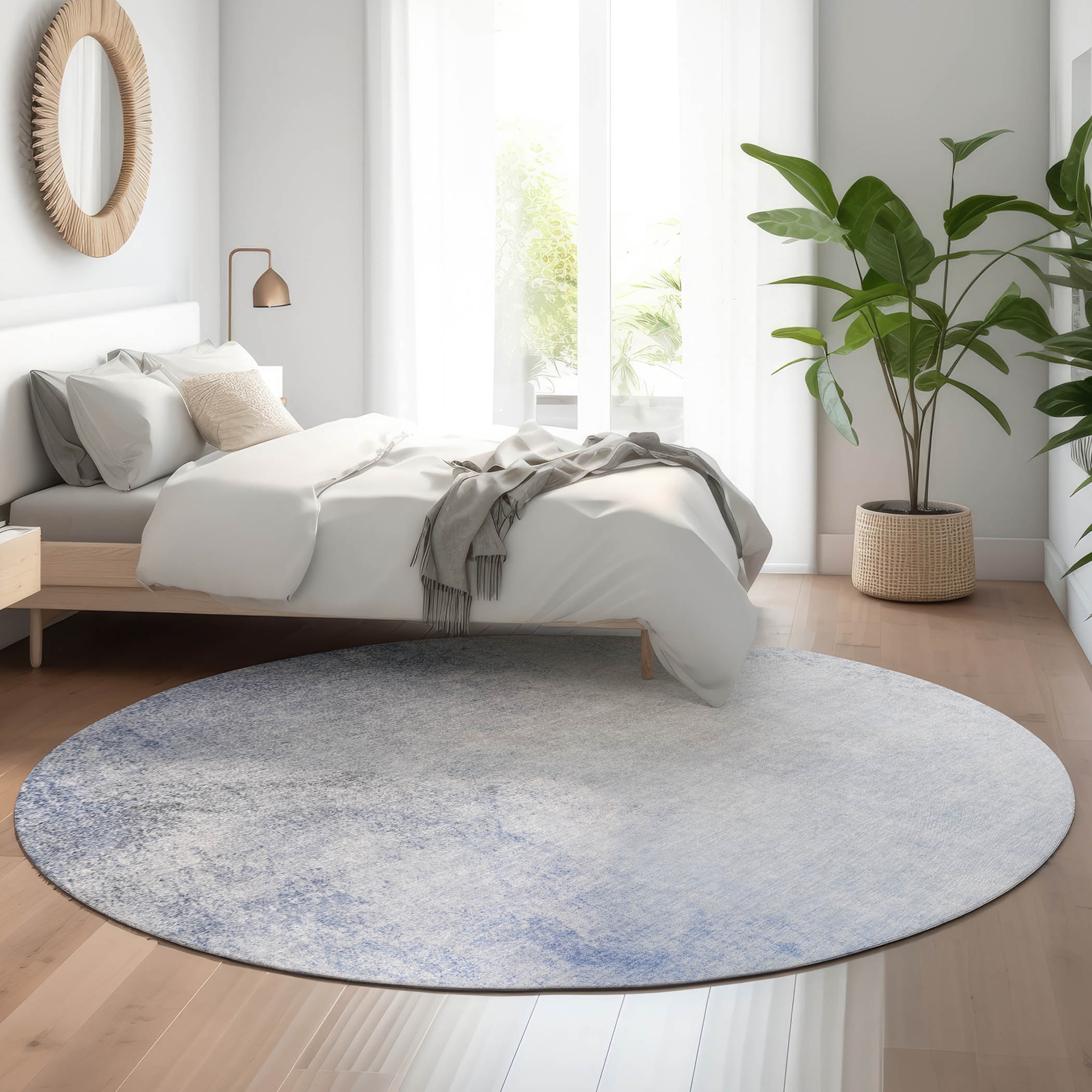 Addison Rugs AMF601BU8RO Mayfield AMF601BU 8 x 8 (ft) Loomed Polyester Blue Round Indoor Geometric Machine washable Area rug