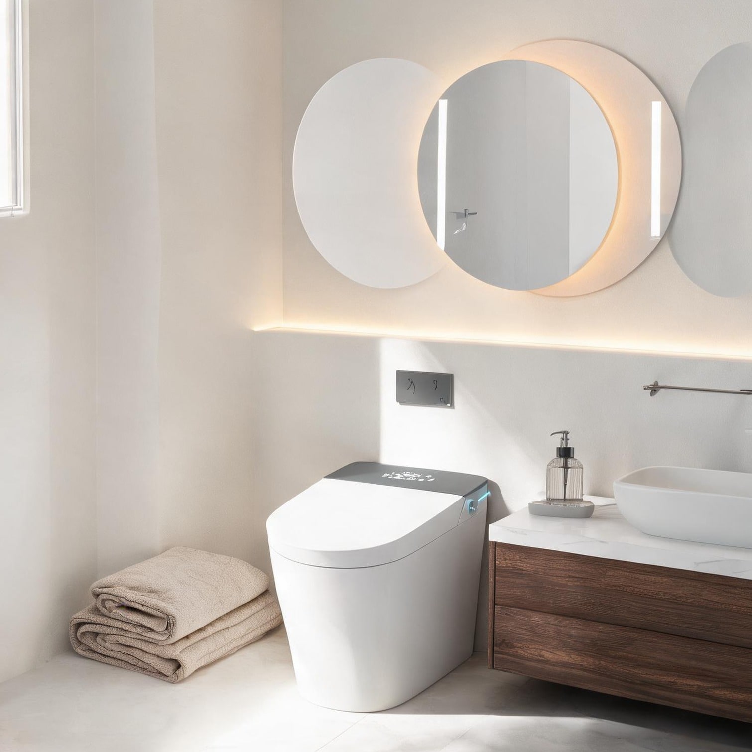 SUNCREAT - Porcelain Compact Smart Toilet with Bidet Tankless Crisp White 23.25 Depth
