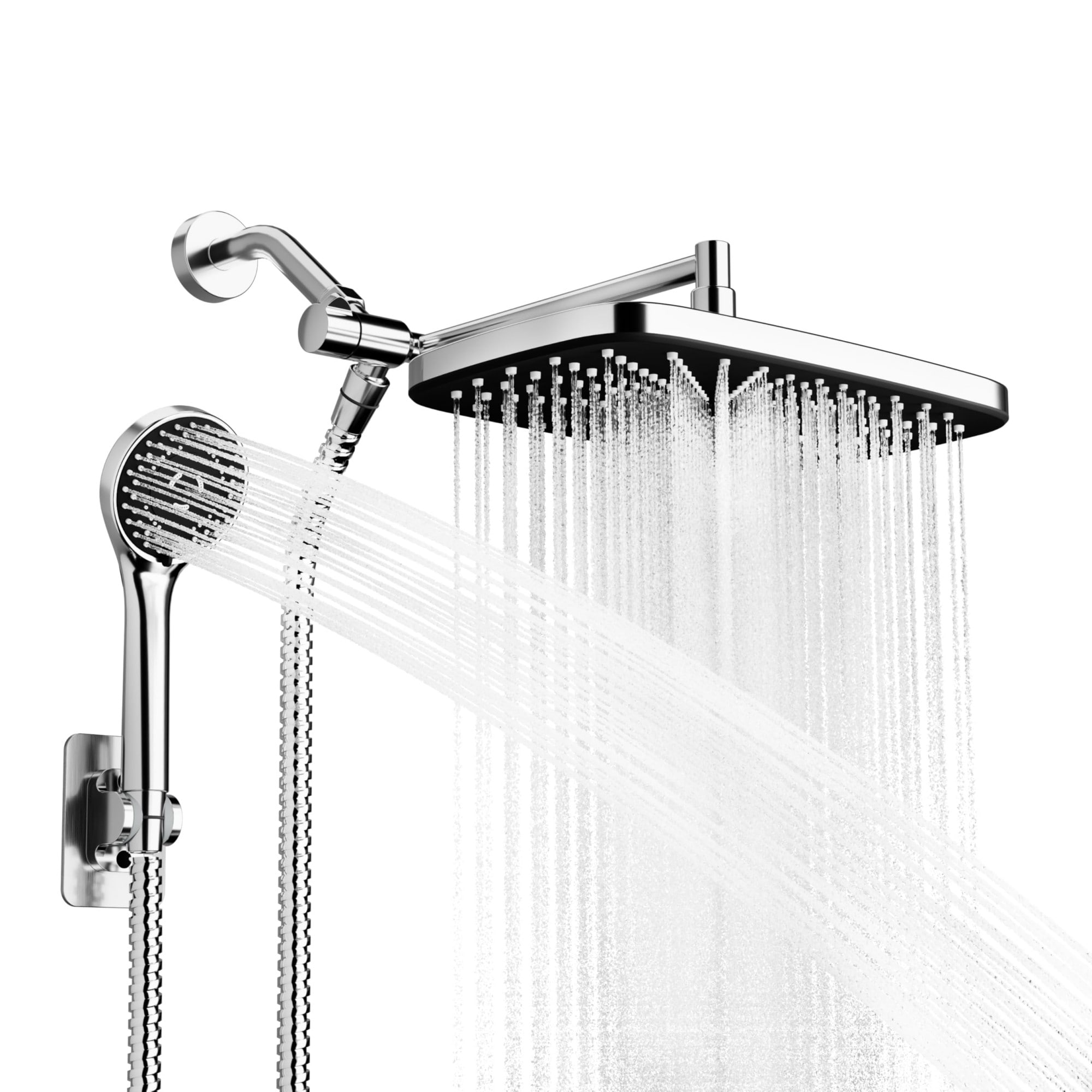 Numhew 10in W 2-Head 5-Mode Chrome Shower Head Combo