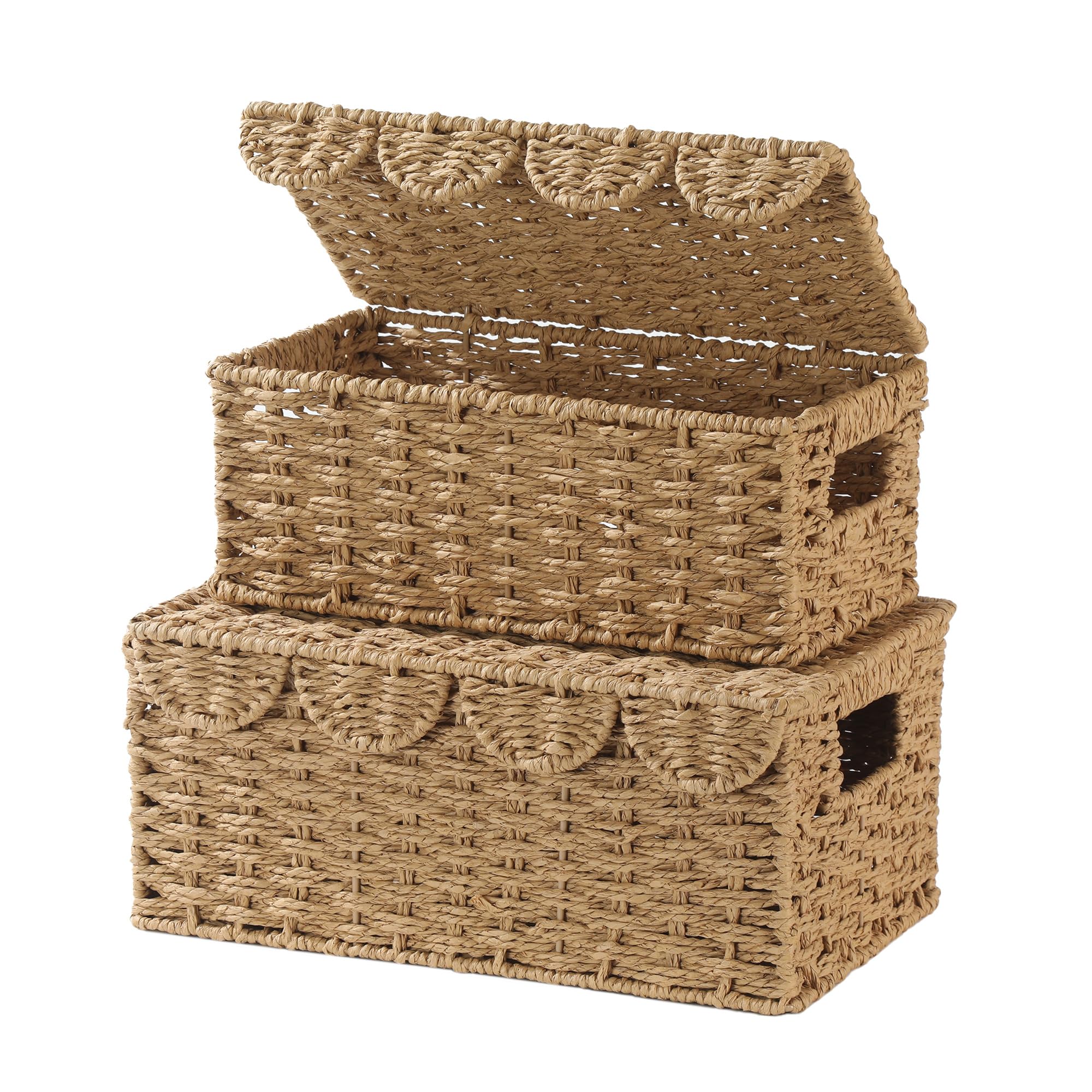 AKSCYZM  Set of 2 Scalloped Paper Rope Storage Baskets with Lid for Shelves and Home Organization durable home and garden accessory designed for