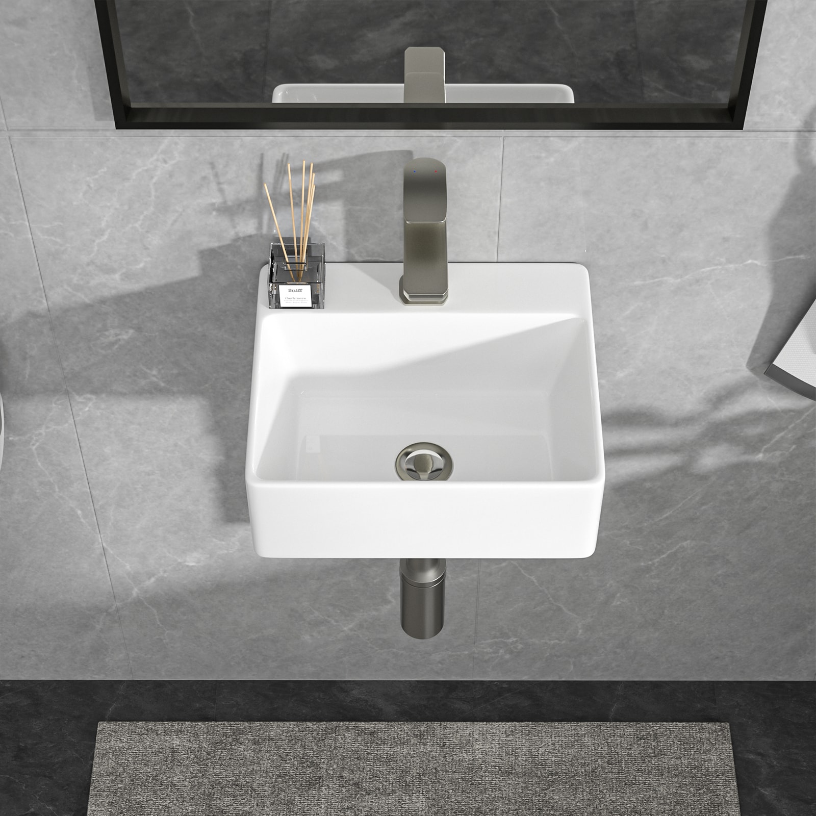 Lordear 13-5/8-in Glossy White Ceramic Rectangular Wall-Mount Single Bowl  Bathroom Sink with Faucet Hole