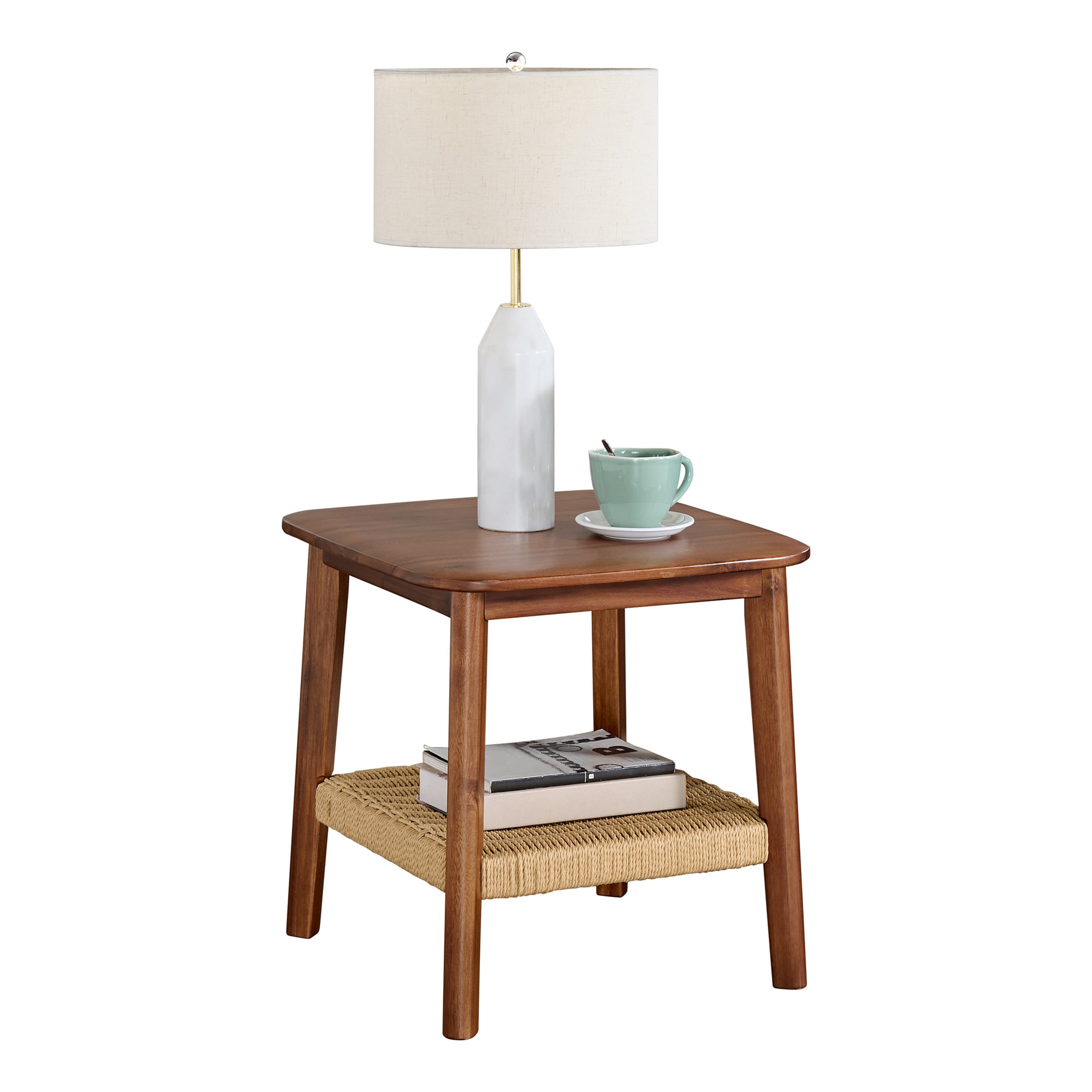 Alaterre Furniture -  Calais Acacia Wood Side Table with Shelf (Warm Chestnut)