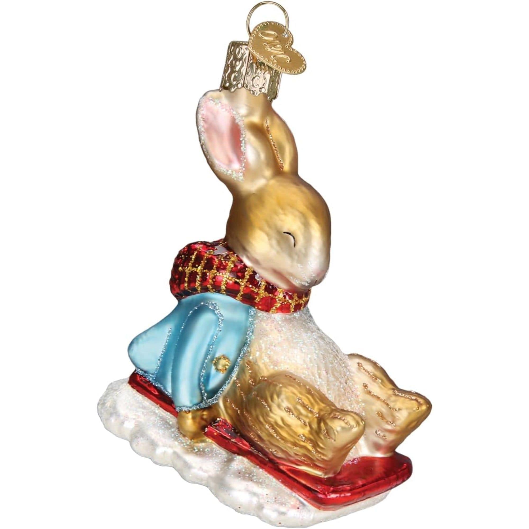 Old World Christmas Blown Glass Ornament for Christmas Tree - Peter Rabbit On Sled