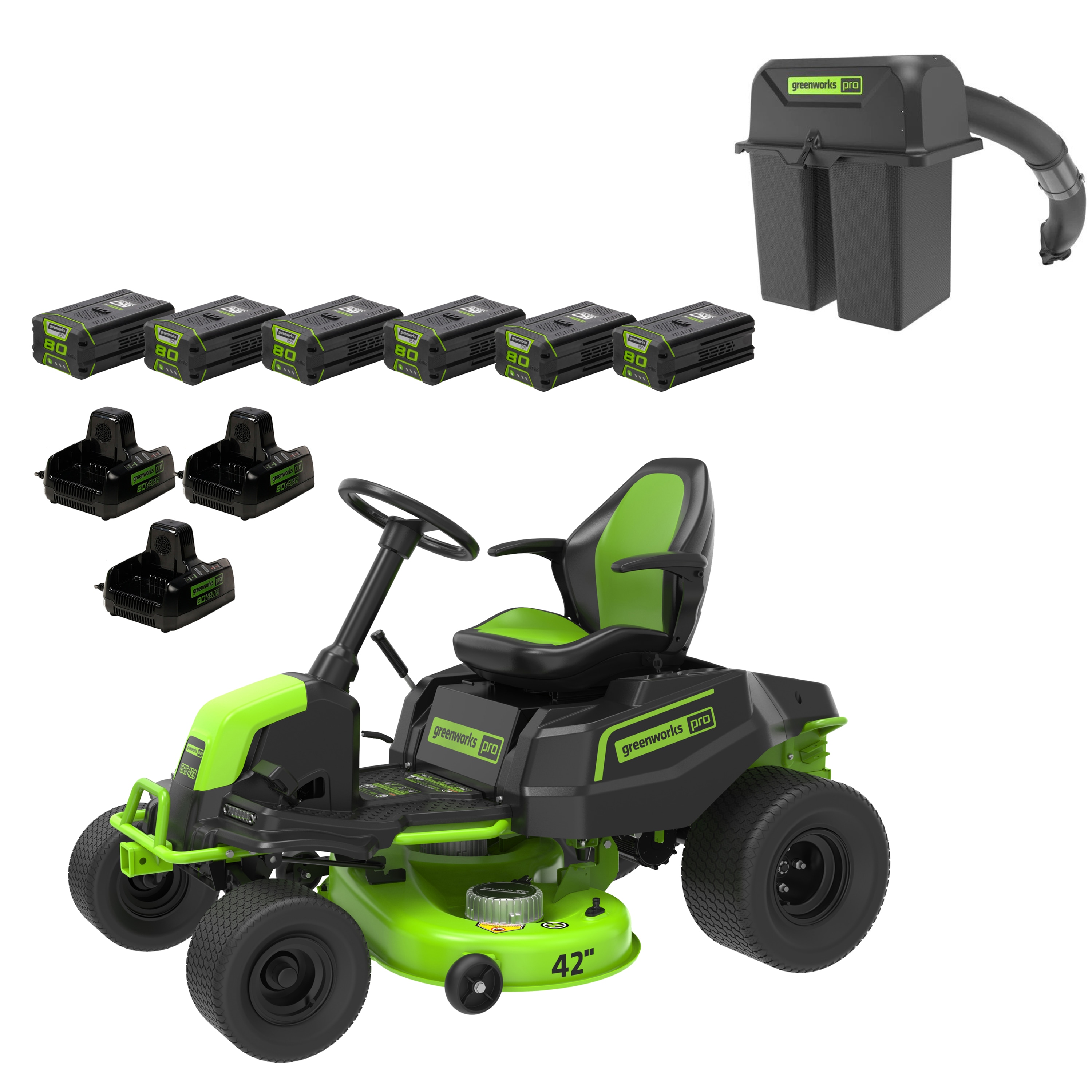 Greenworks Pro Crossover Tractor 42-in Lithium Ion Electric Riding Lawn Mower and Bagger Combo Kit