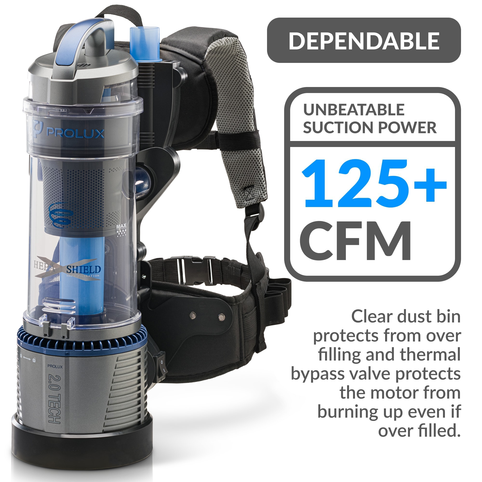 Prolux 2.0 Lightweight Gray Bagless Backpack Vacuum with HEPA Filter