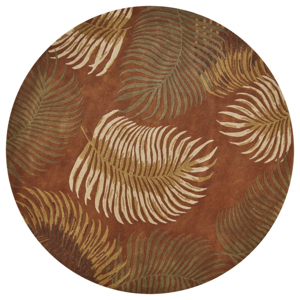HomeRoots 350154 Bernadette 7 X 7 (ft) Wool Rust Round Indoor Floral/Botanical Area Rug