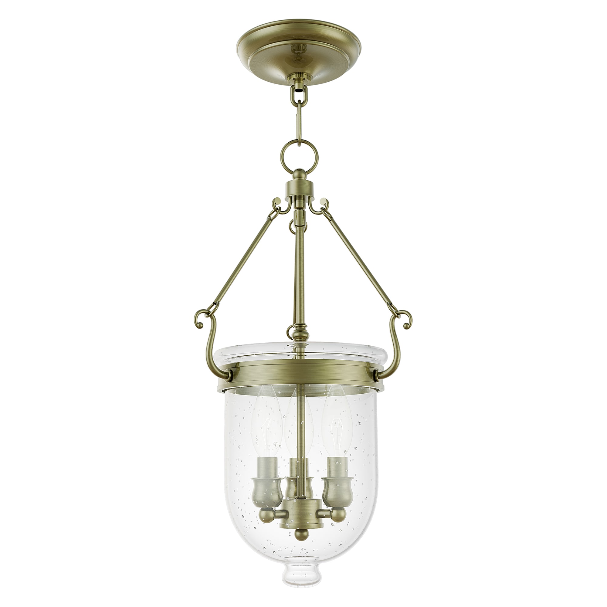 Antique Brass Seeded Glass 3-Light Jar Pendant for Indoor/Outdoor