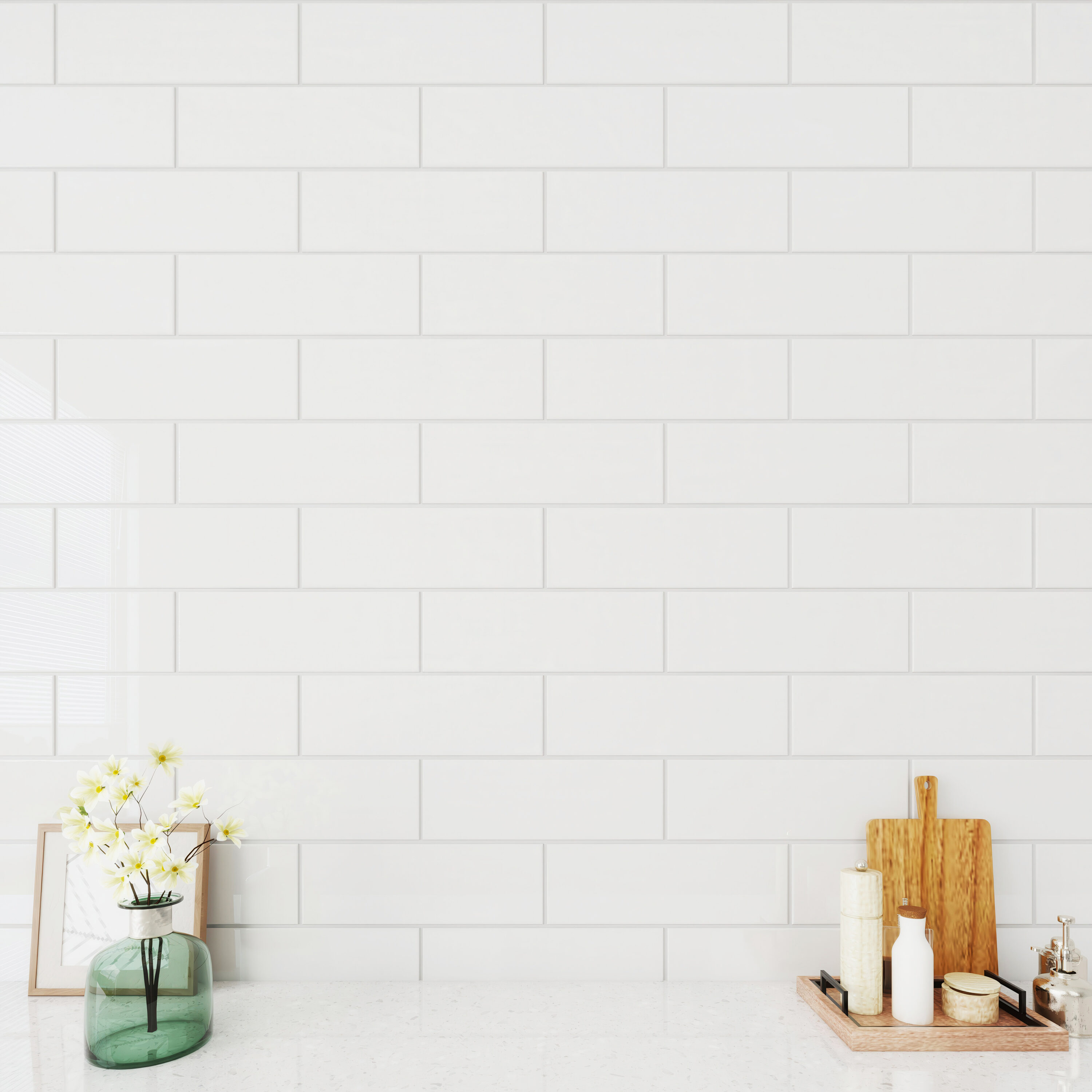 Giorbello G4110 Classic Premium Bright white 4-in x 12-in Glossy Glass Subway Standard Wall Tile ( 5-sq ft Carton )