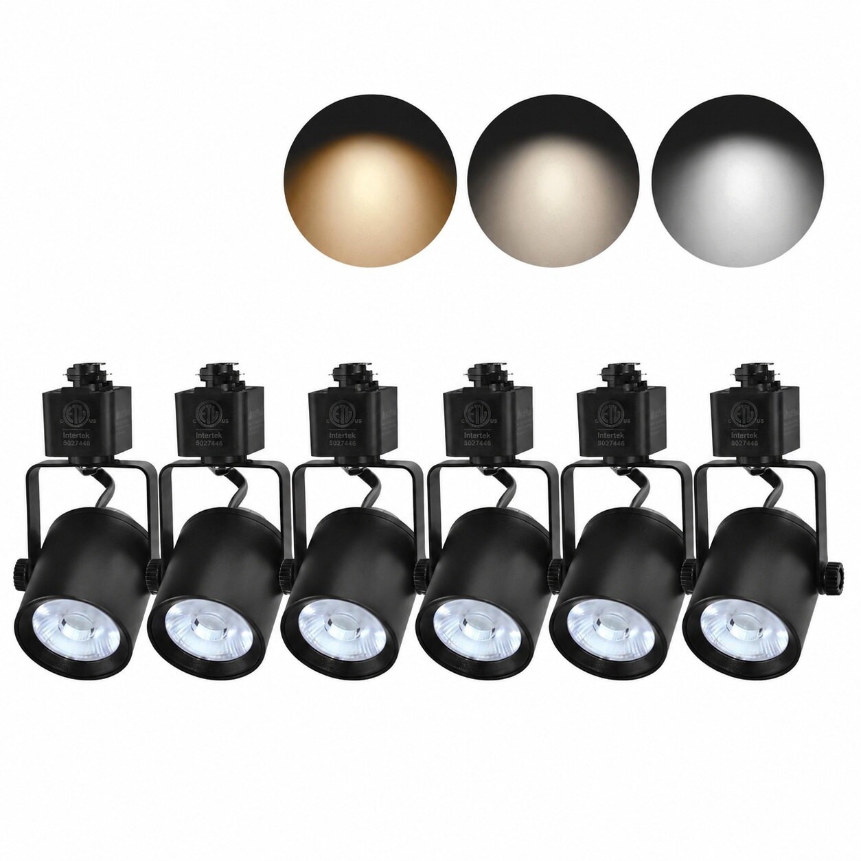 Aoibox  9W 3 Color Selectable Dimmable LED Track Lighting Heads 3000K 4000K 5000K CRI90 24 Beam ETL 6 Pack Black