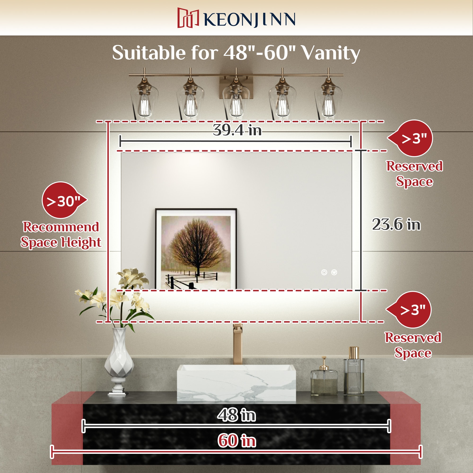 Keonjinn LW-JZ-BGSSW-10161 Framed-Bath-Mirrors - View #2