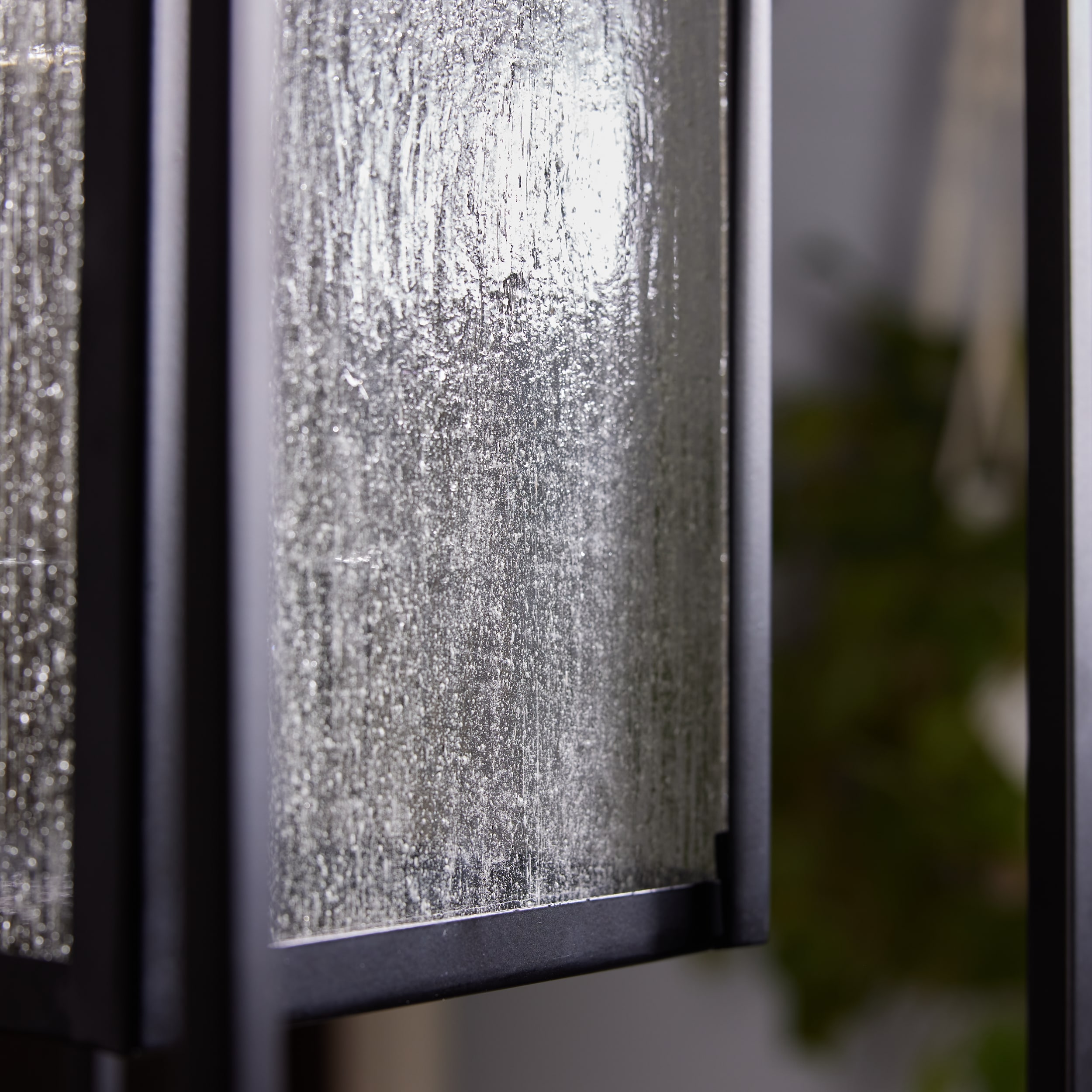 Matte Black Seeded Glass Outdoor Hanging Pendant Light