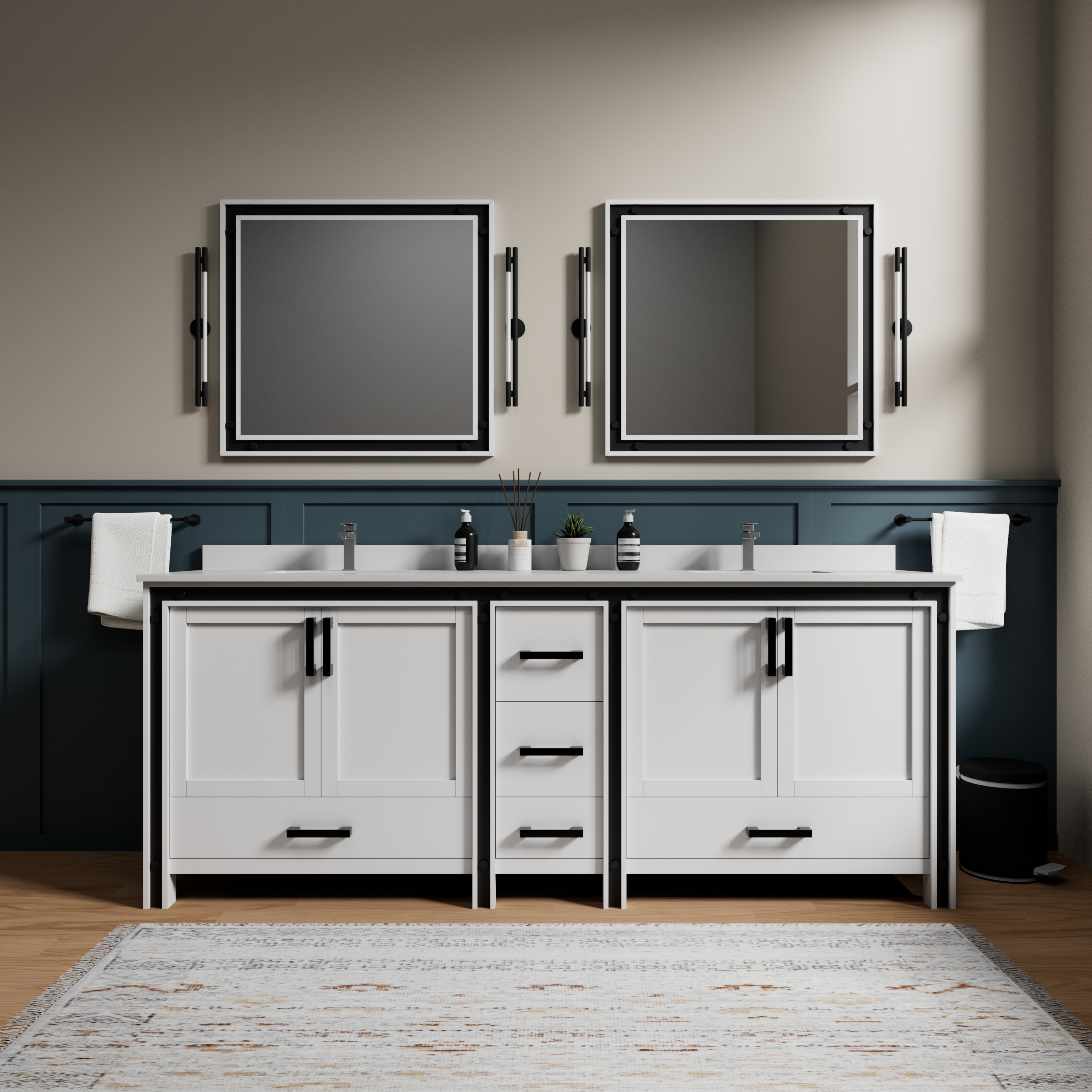 Lexora LVZV84DA210 Ziva 85-in White Undermount Double sink Bathroom Vanity with White Quartz Top (Mirror Included)