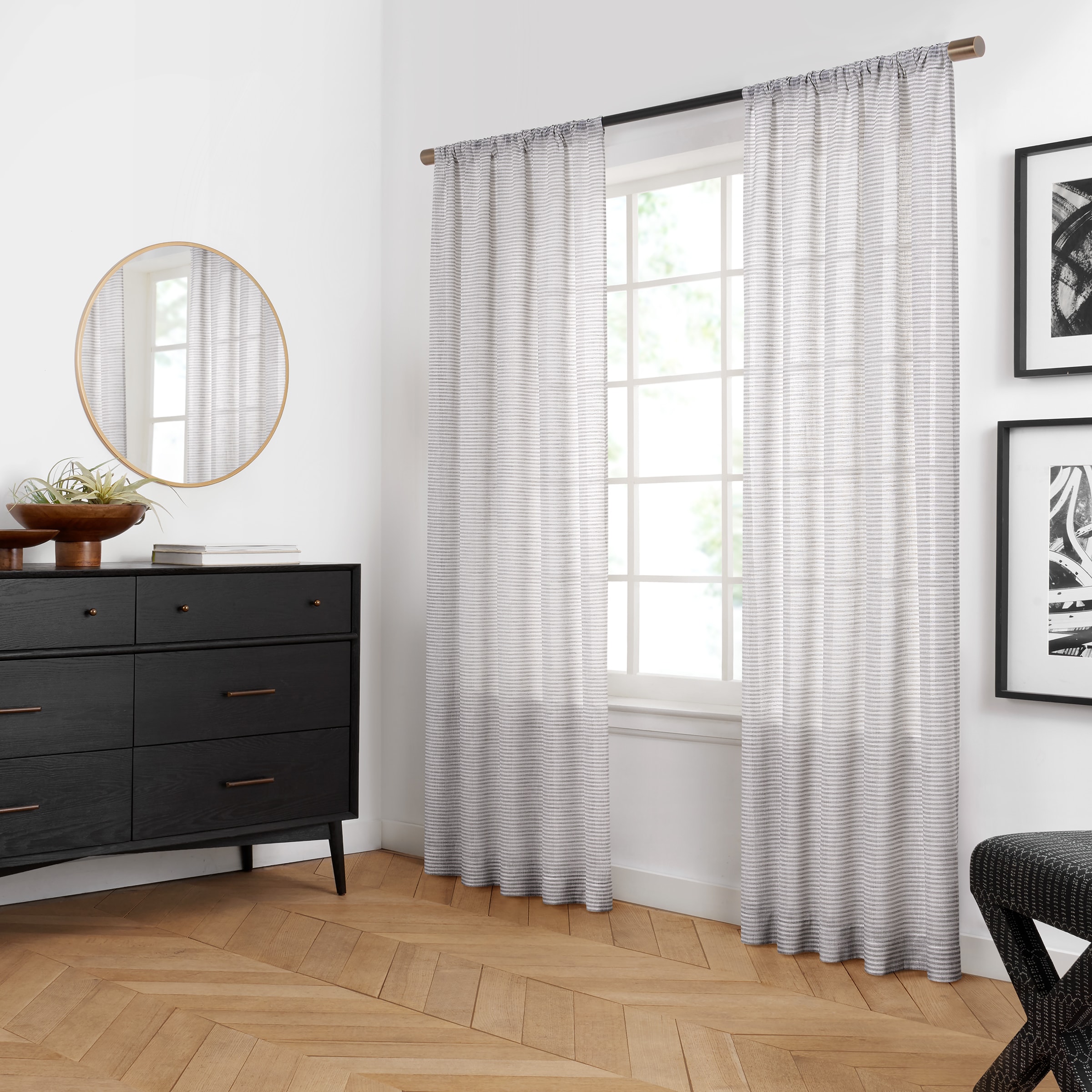 allen + roth 4140894 108-Inches Grey Striped Light filtering Rod pocket Single curtain panel